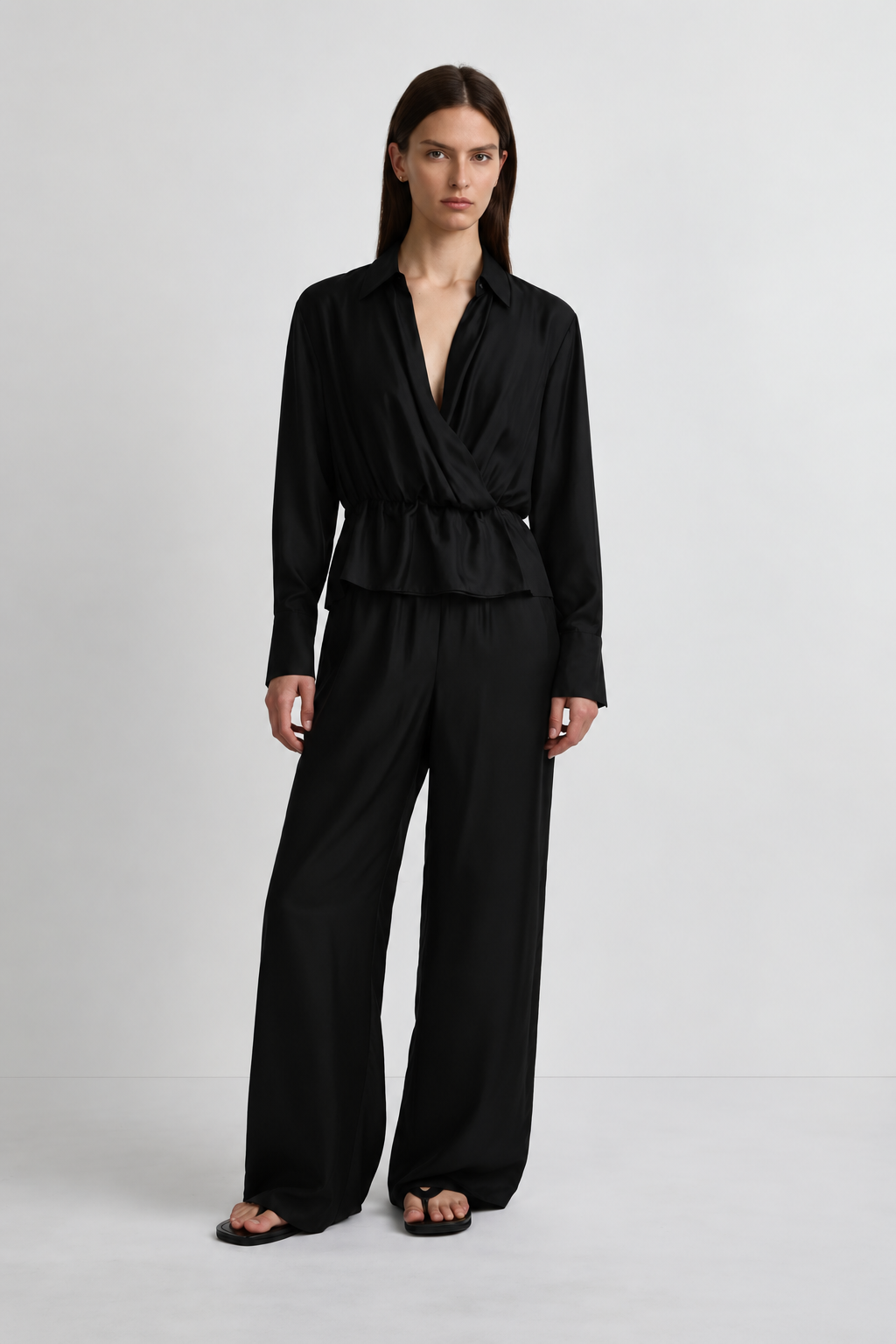 Wrap Shirt - Black Silk Twill