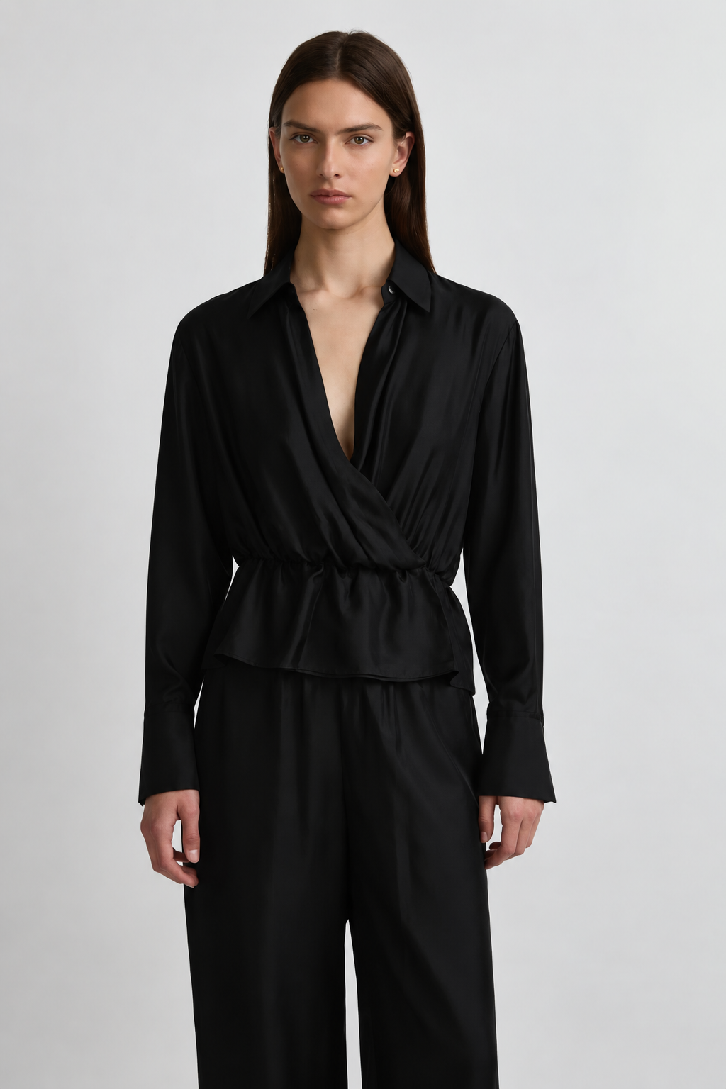 Wrap Shirt - Black Silk Twill