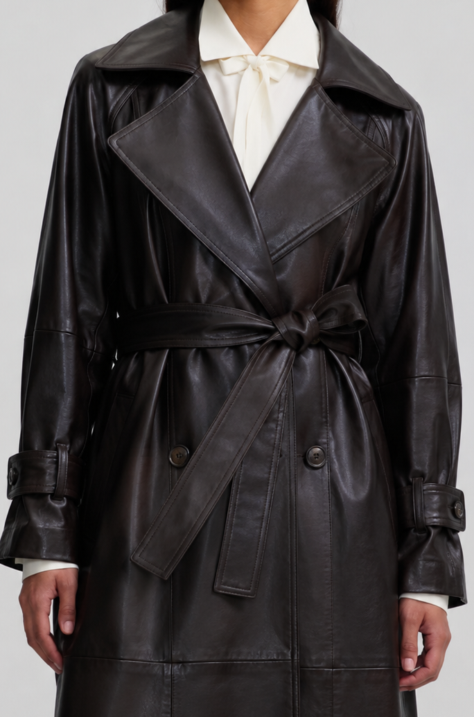 Leather Trench Coat - Plum