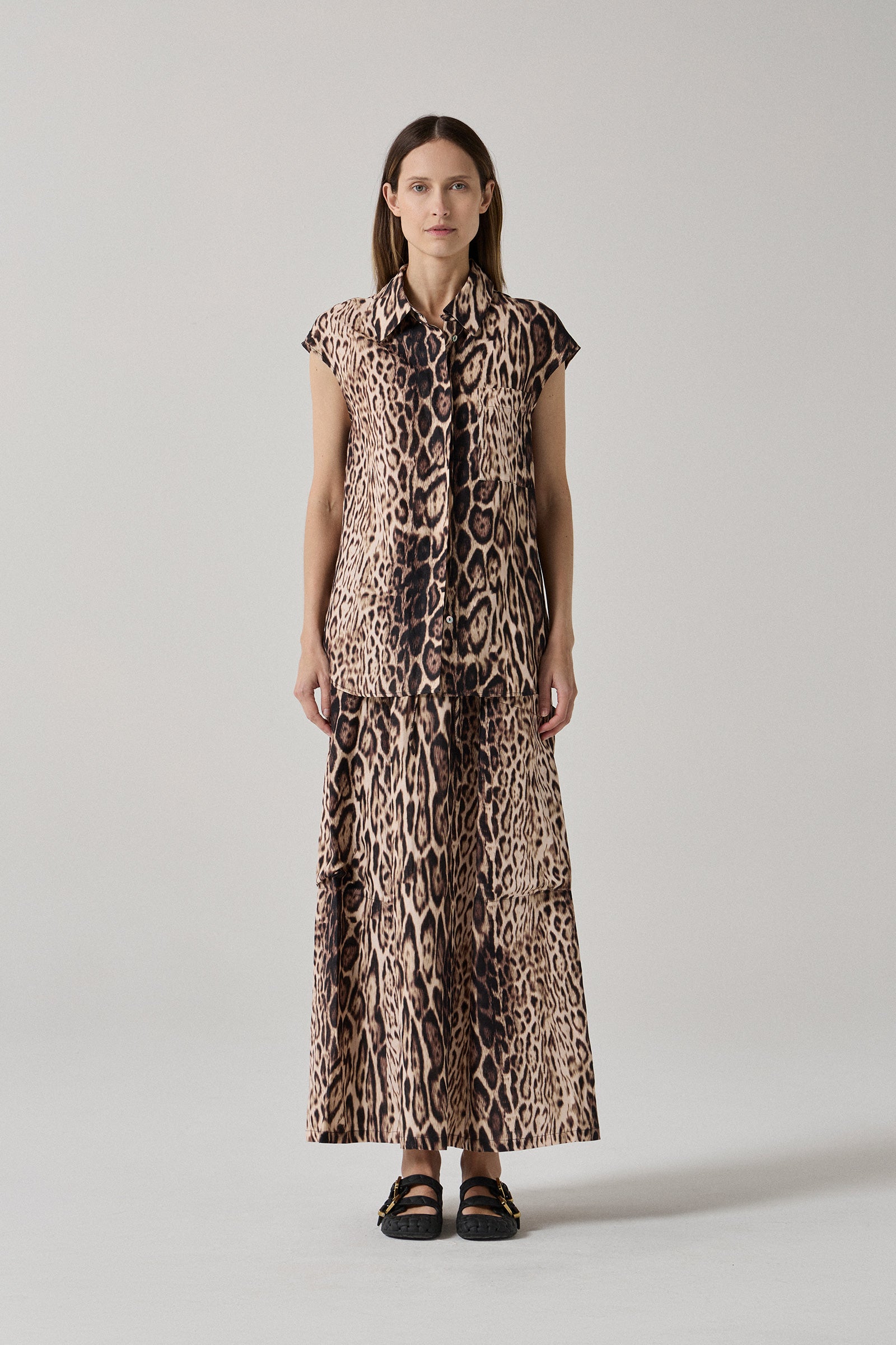 Easy Skirt - Leopard Brown Silk Linen