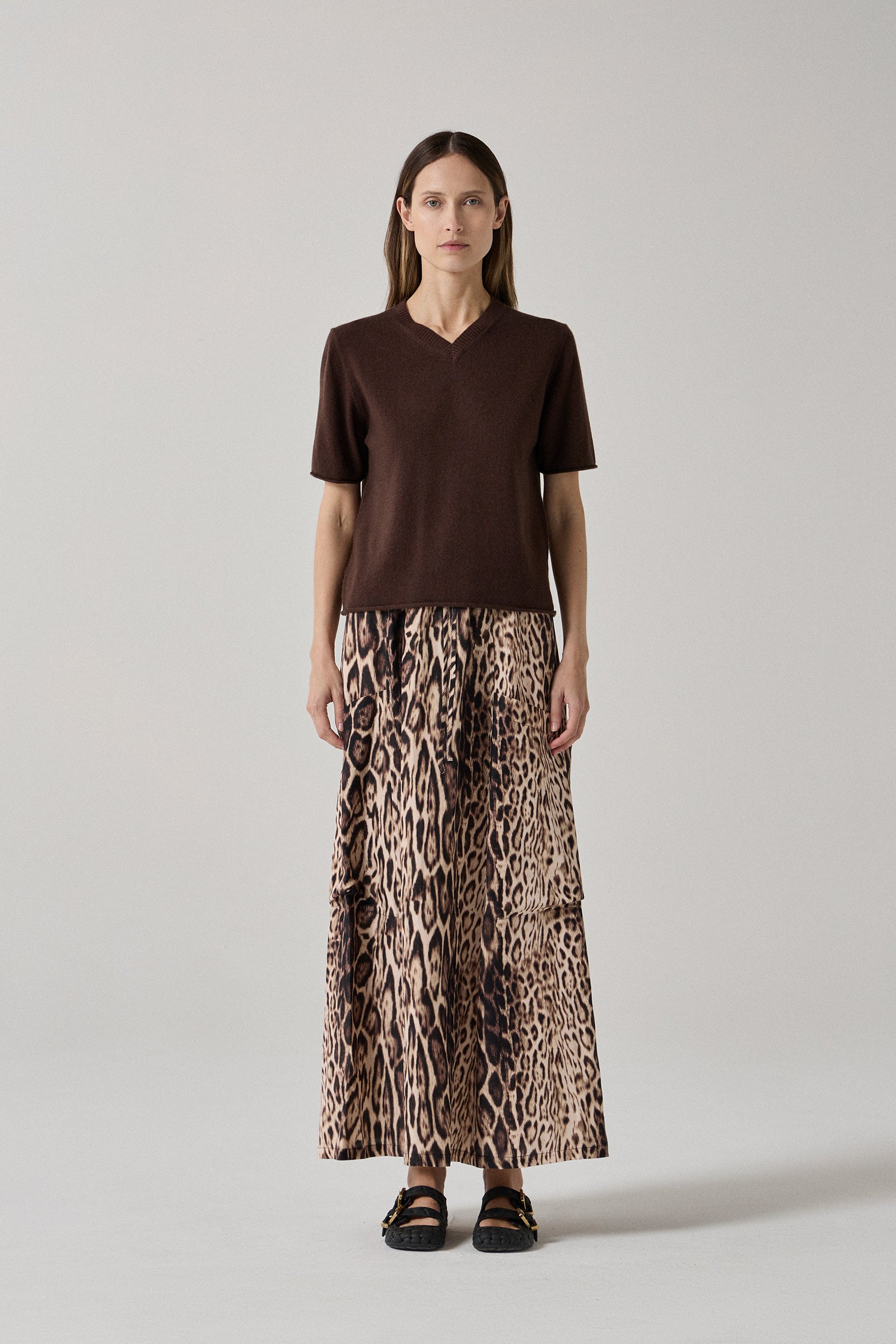 Easy Skirt - Leopard Brown Silk Linen
