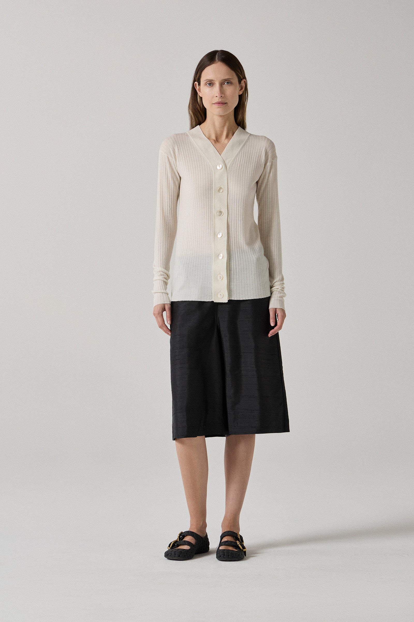 Ribbed Cashmere Cardigan - Cream
