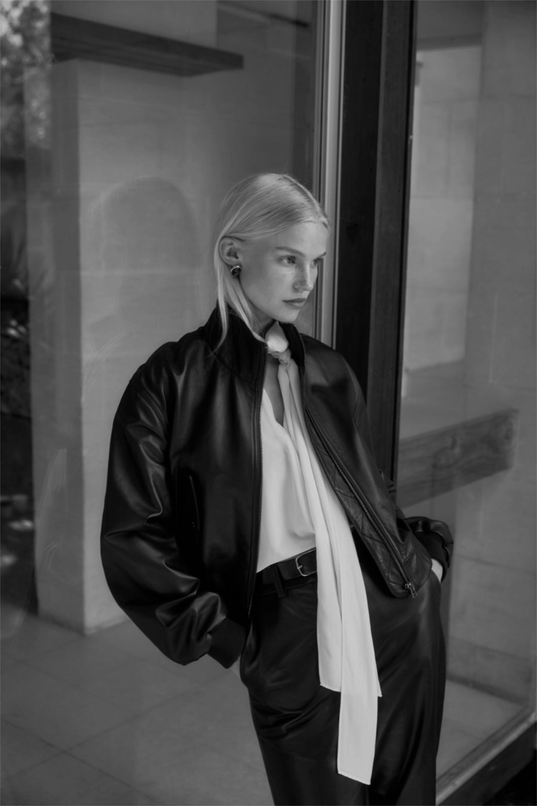 Leather Baby Bomber - Black