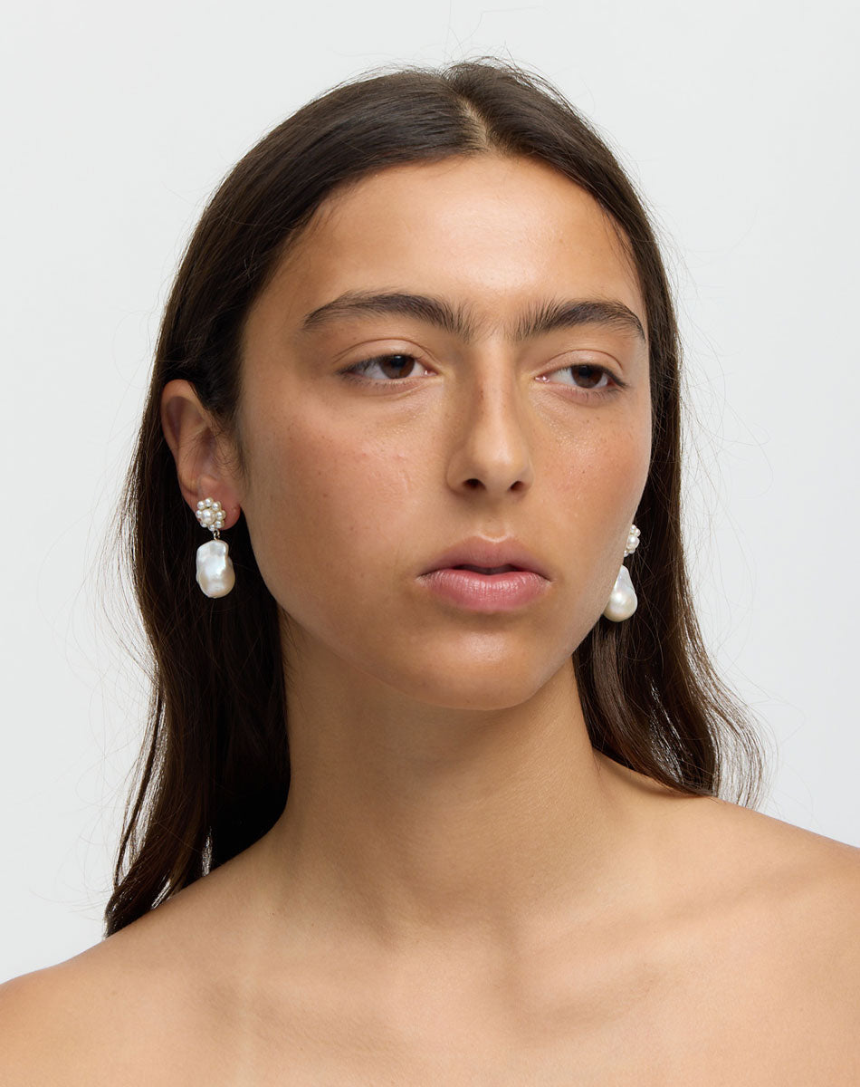 Meadowlark Emile Drop Earrings - Silver (on model)