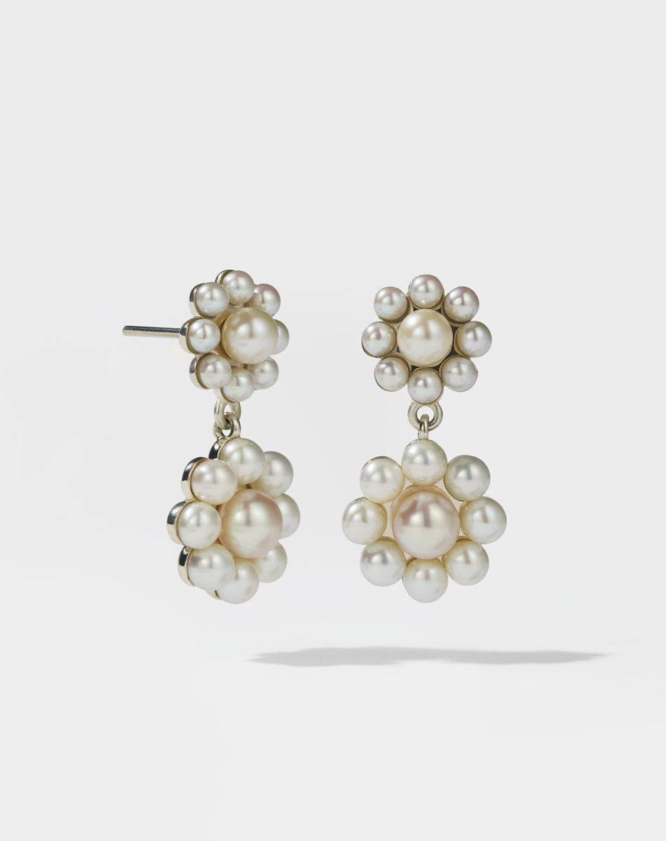 Meadowlark Emile Double Drop Earrings - Silver (flatlay, duplicate)
