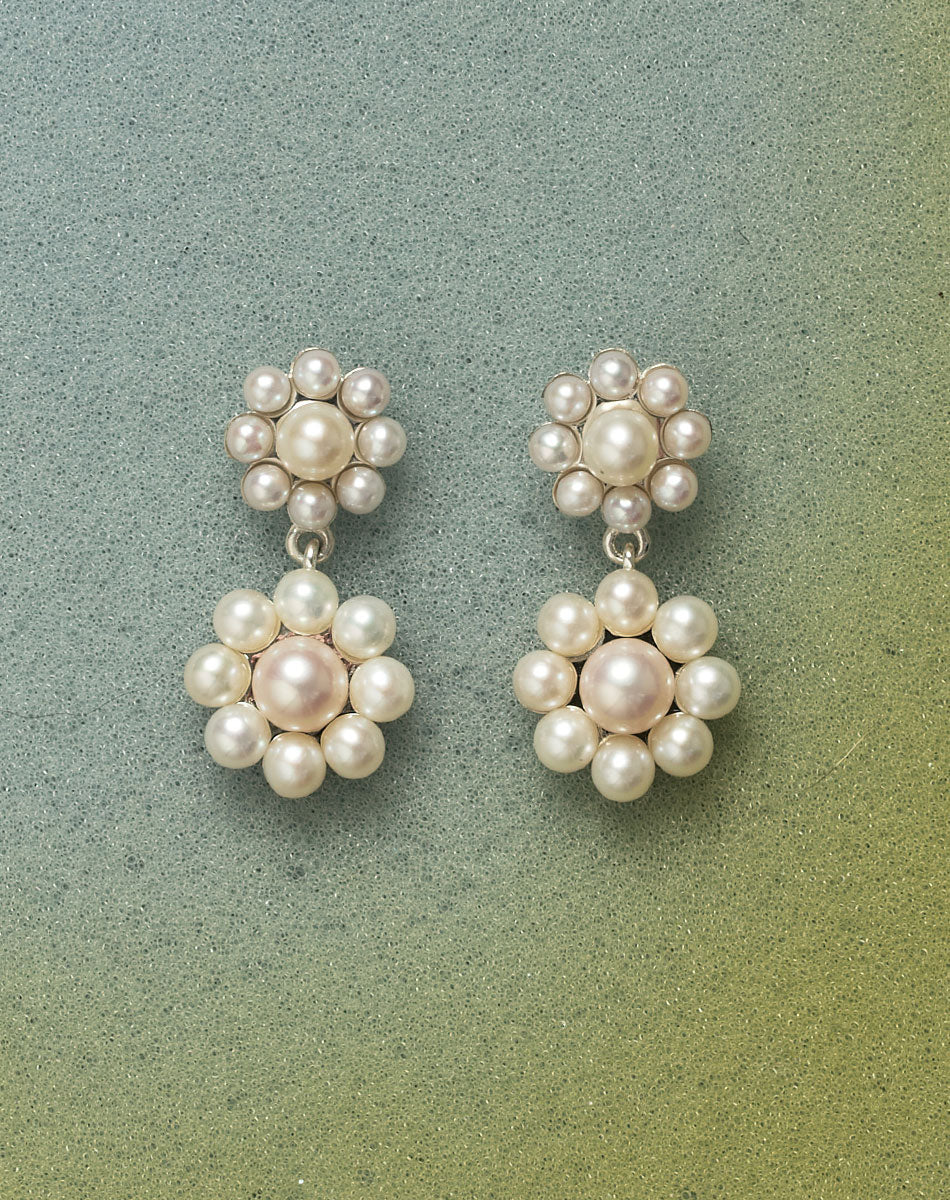 Meadowlark Emile Double Drop Earrings - Silver (styled on foam)