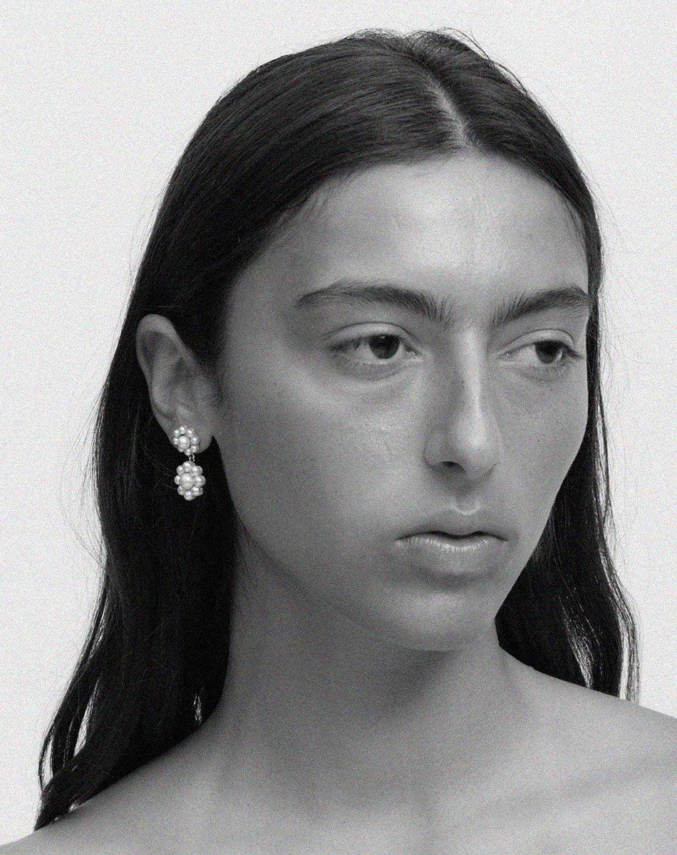 Meadowlark Emile Double Drop Earrings - Silver (on model b&w)