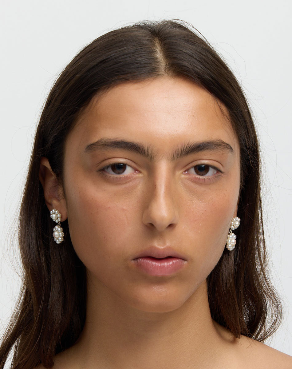 Meadowlark Emile Double Drop Earrings - Silver (on model front)
