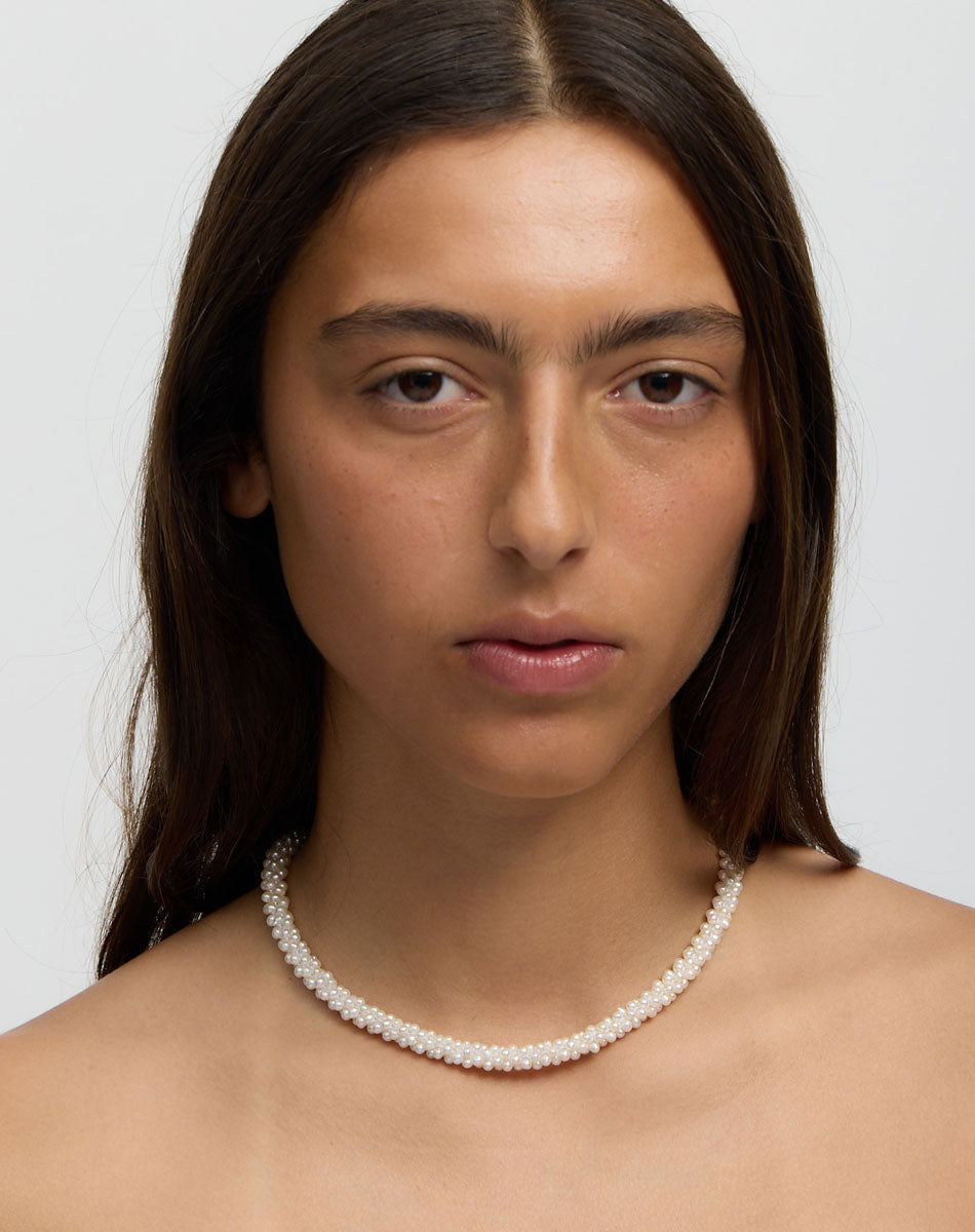 Meadowlark Pearl Rope Necklace - Silver (on model)
