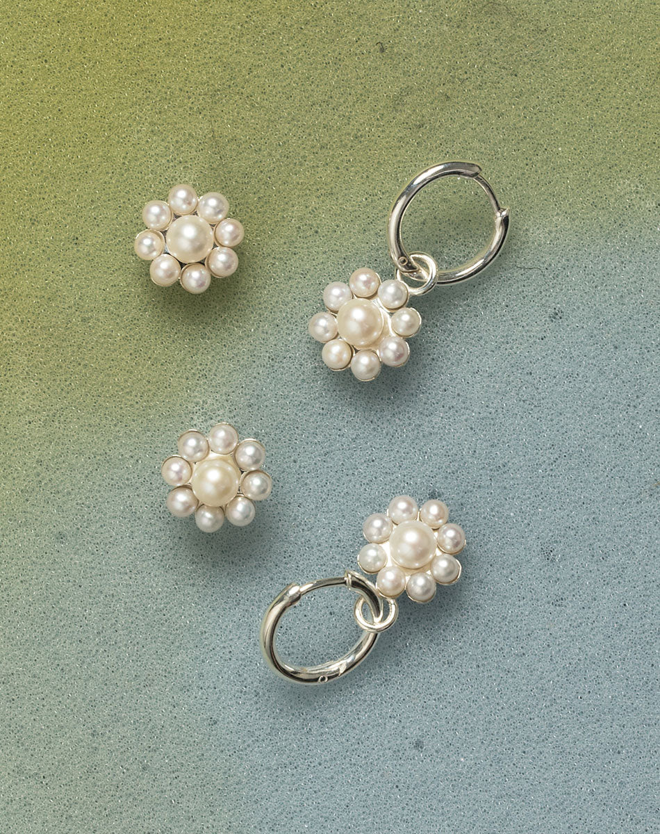 Meadowlark Emile Studs - Silver (paired with charm earrings)