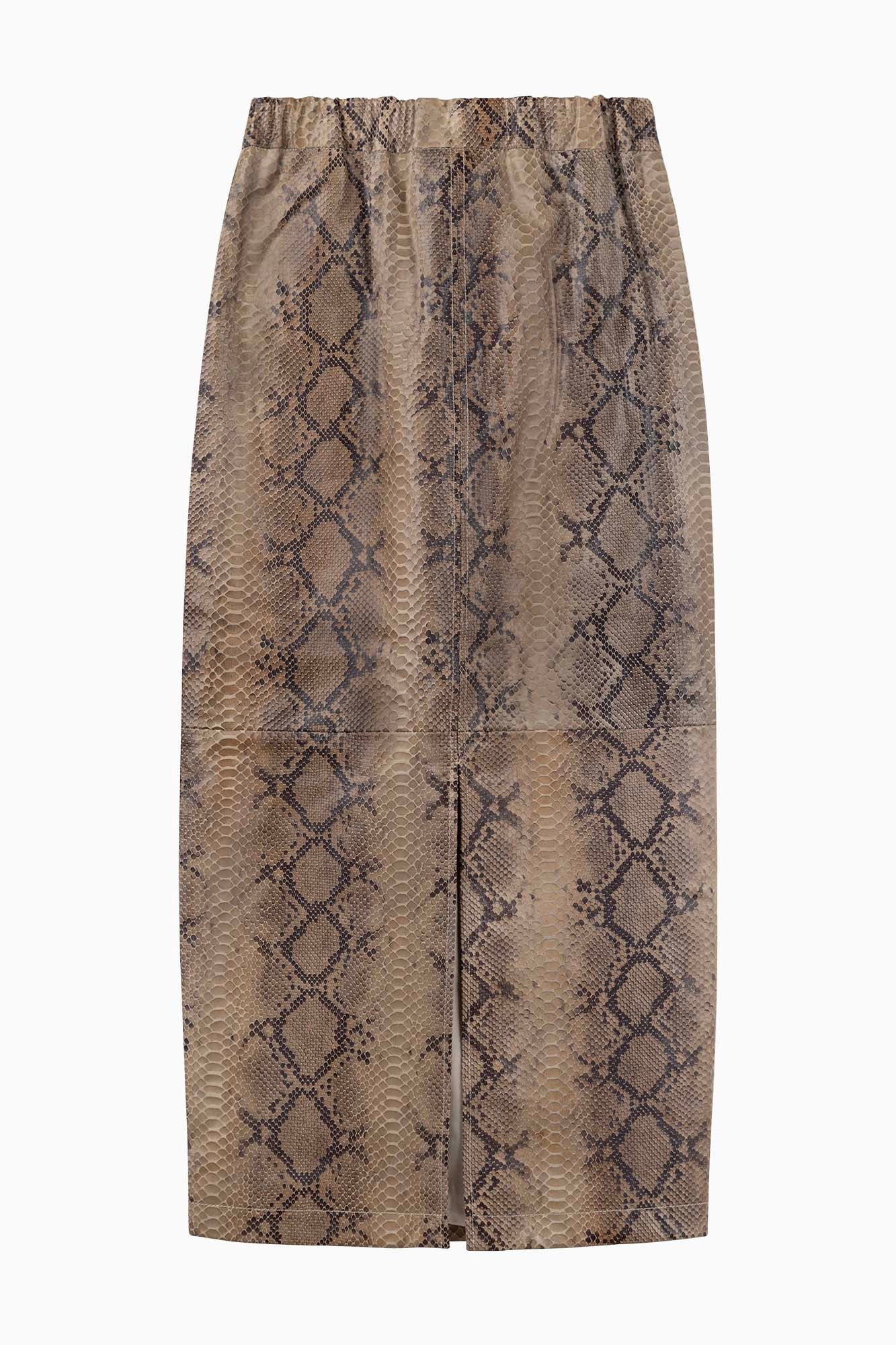 Leather Pencil Skirt - Beige Python