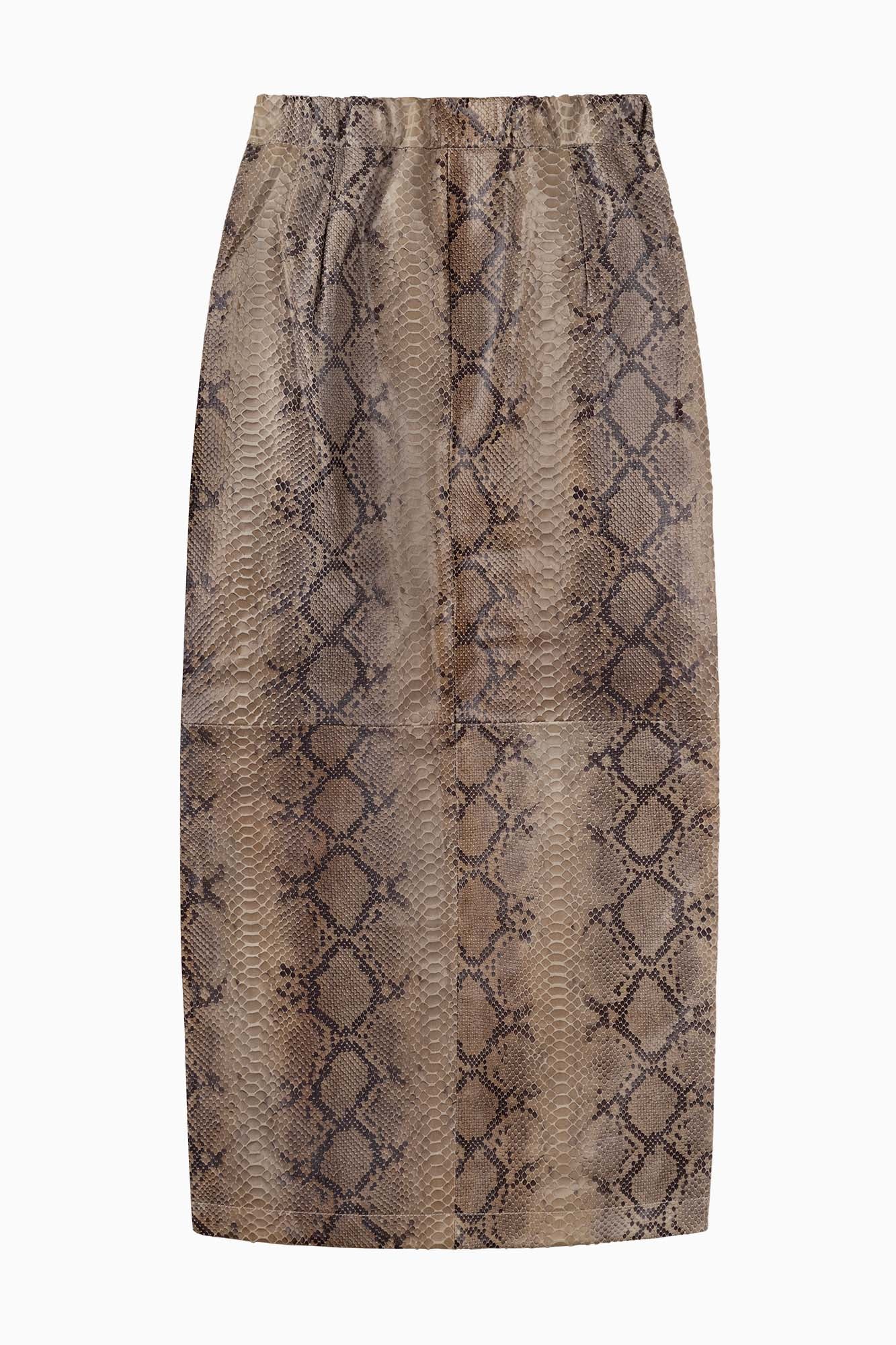 Leather Pencil Skirt - Beige Python