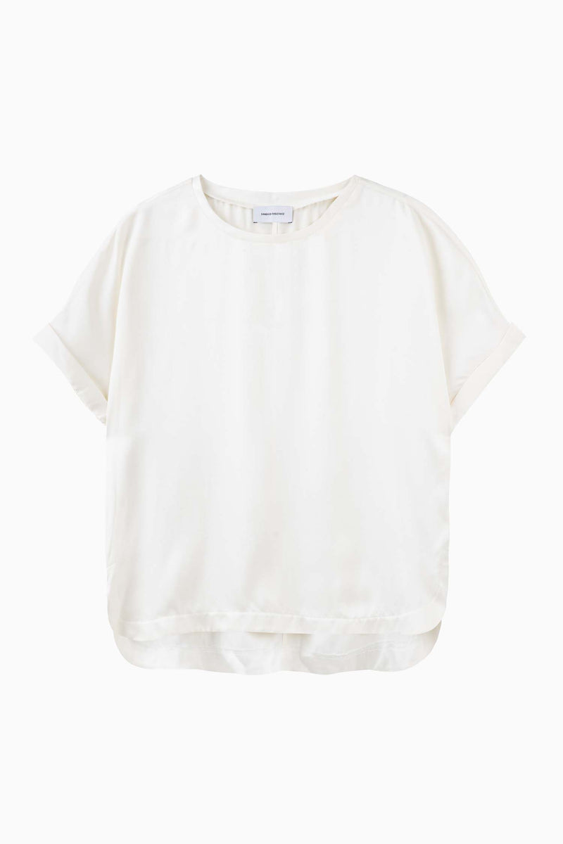 Relaxed Whisper White Silk T-Shirt | Short Sleeve Blouse | Banded Together