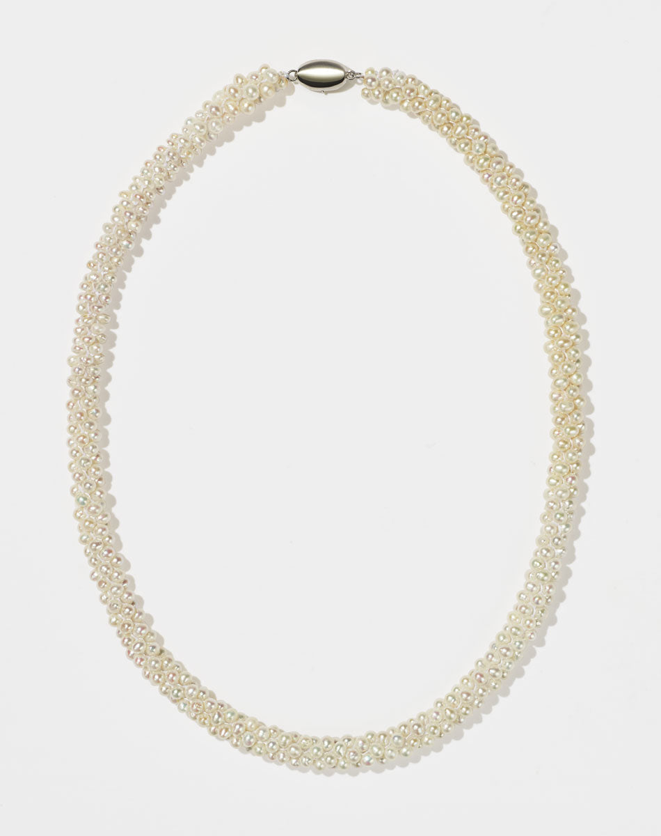 Meadowlark Pearl Rope Necklace - Silver (flatlay, white background)