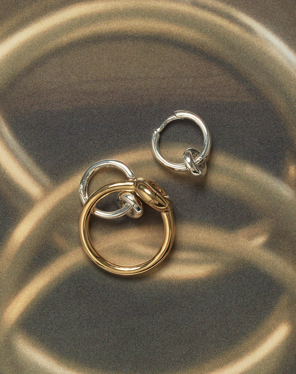 Meadowlark James Charm Earrings - Silver (still life, styled with ring)