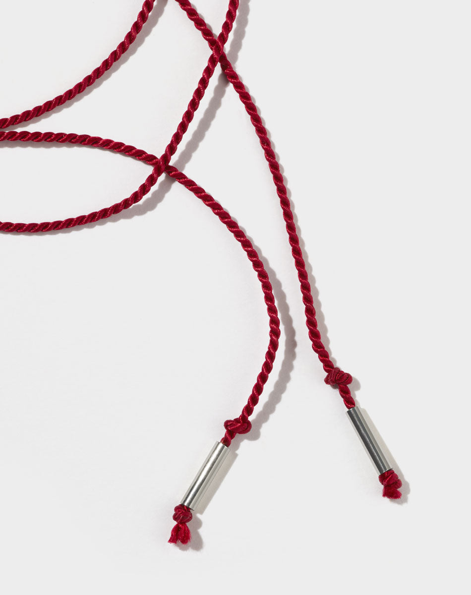 Meadowlark Red String Necklace - Silver (flatlay close up)