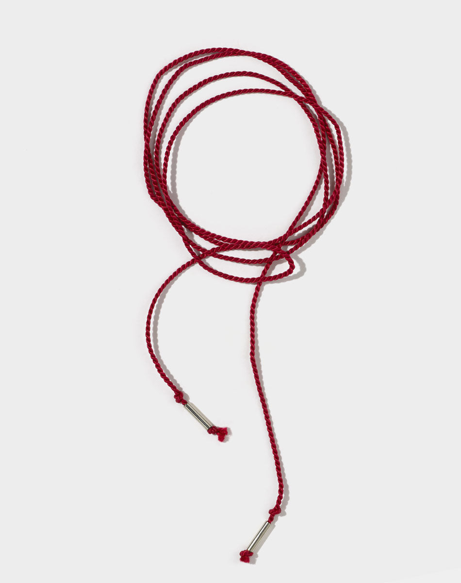 Meadowlark Red String Necklace - Silver (flatlay)