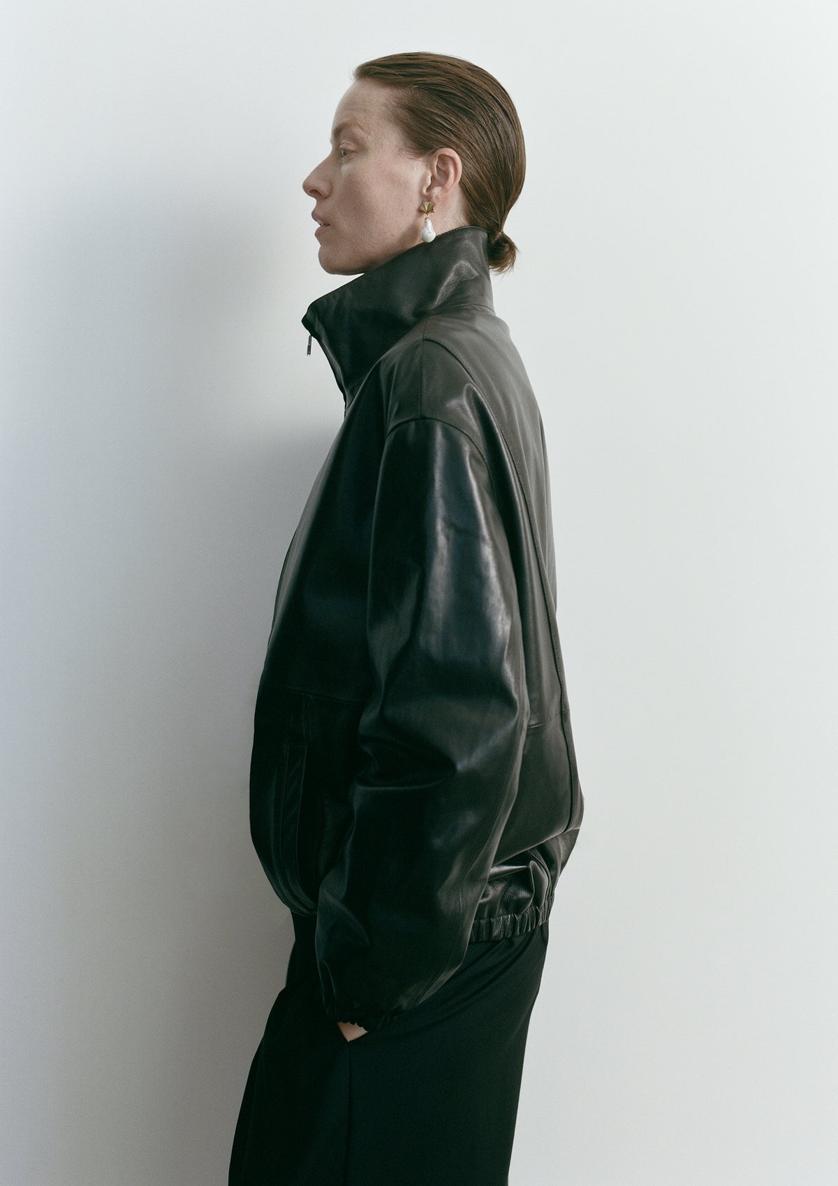 Leather Longline Bomber - Black