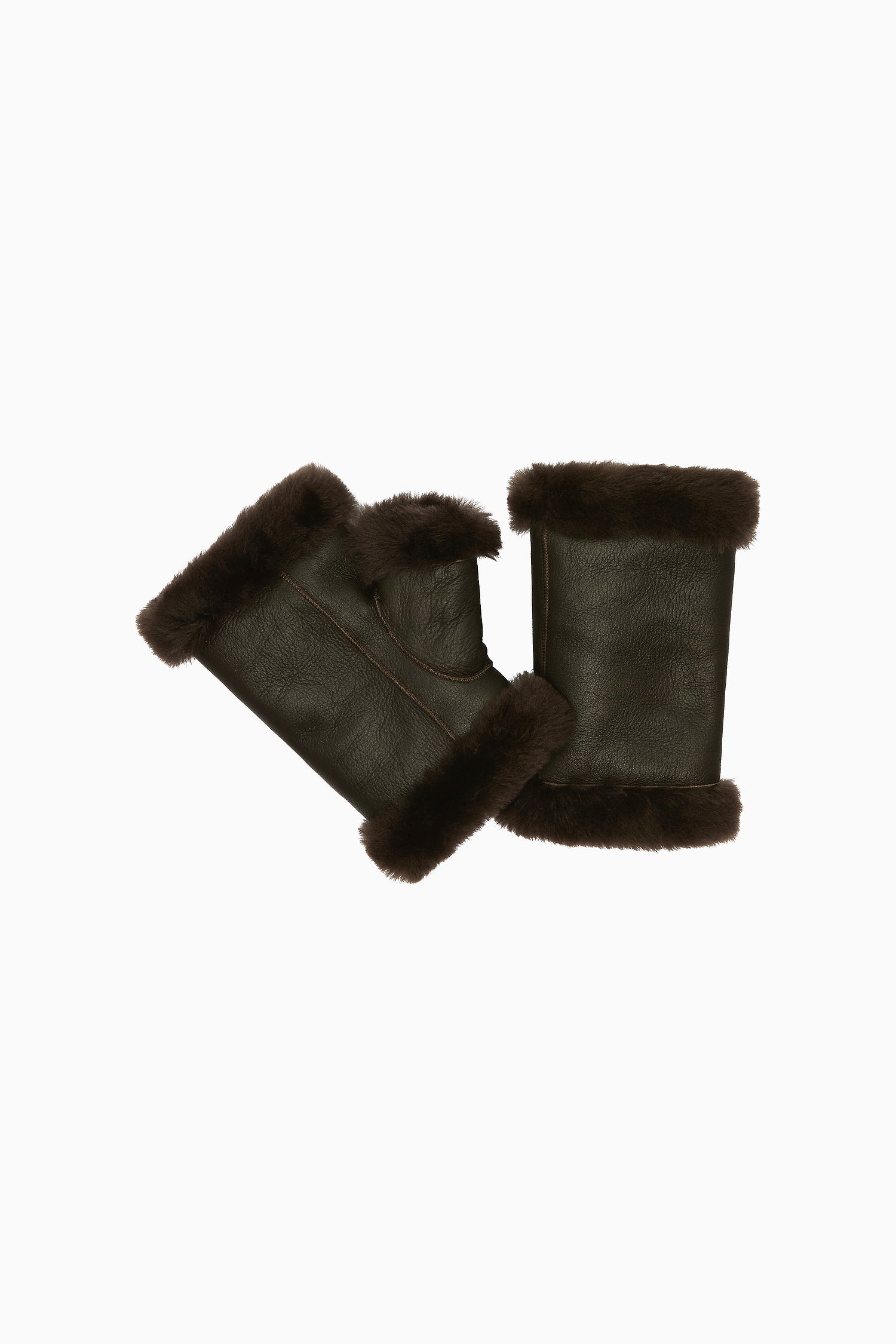Shearling Fingerless Gloves - Chocolate