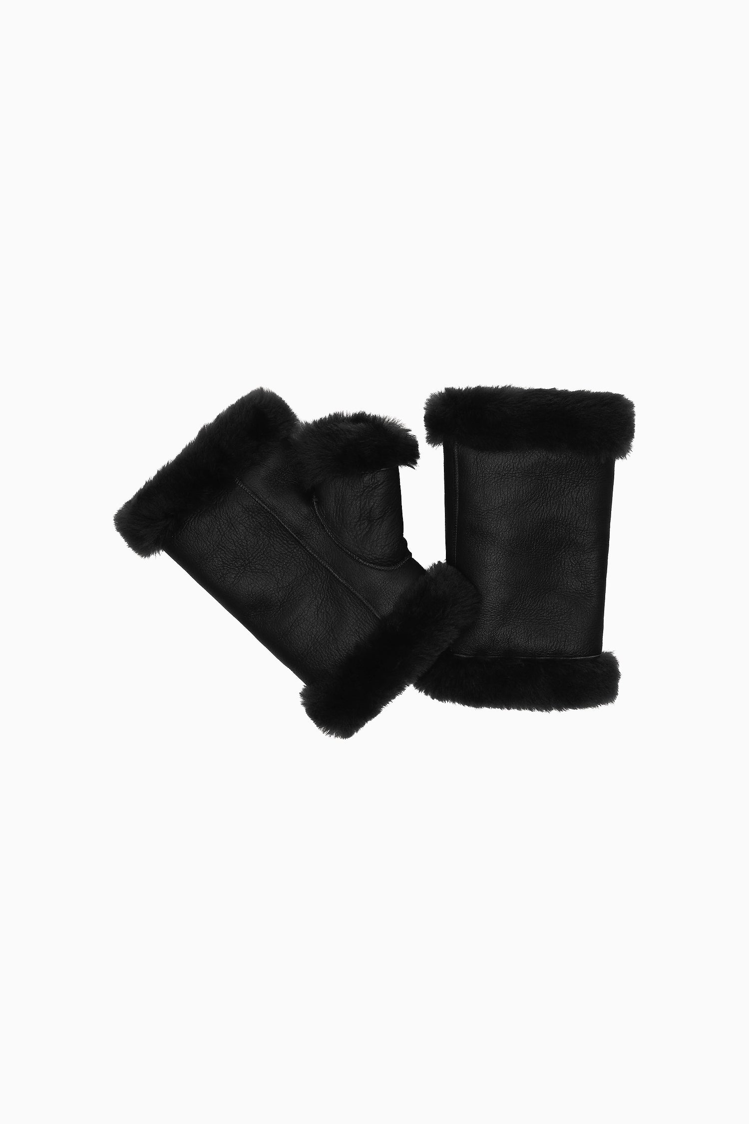Shearling Fingerless Gloves - Black
