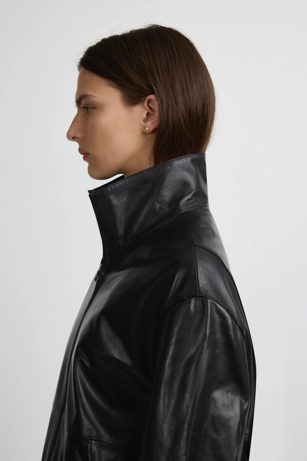 Leather Longline Bomber - Black