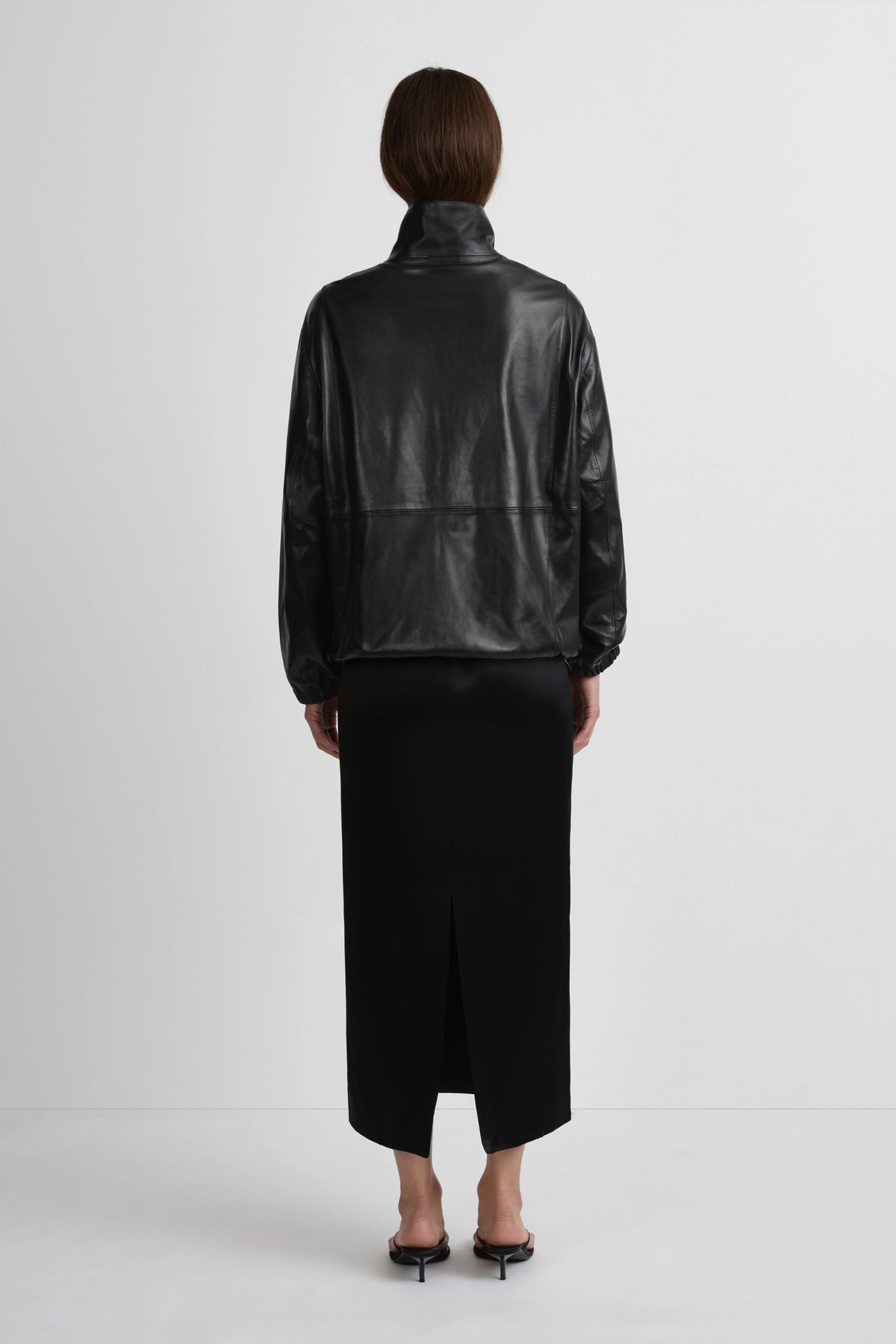Leather Longline Bomber - Black