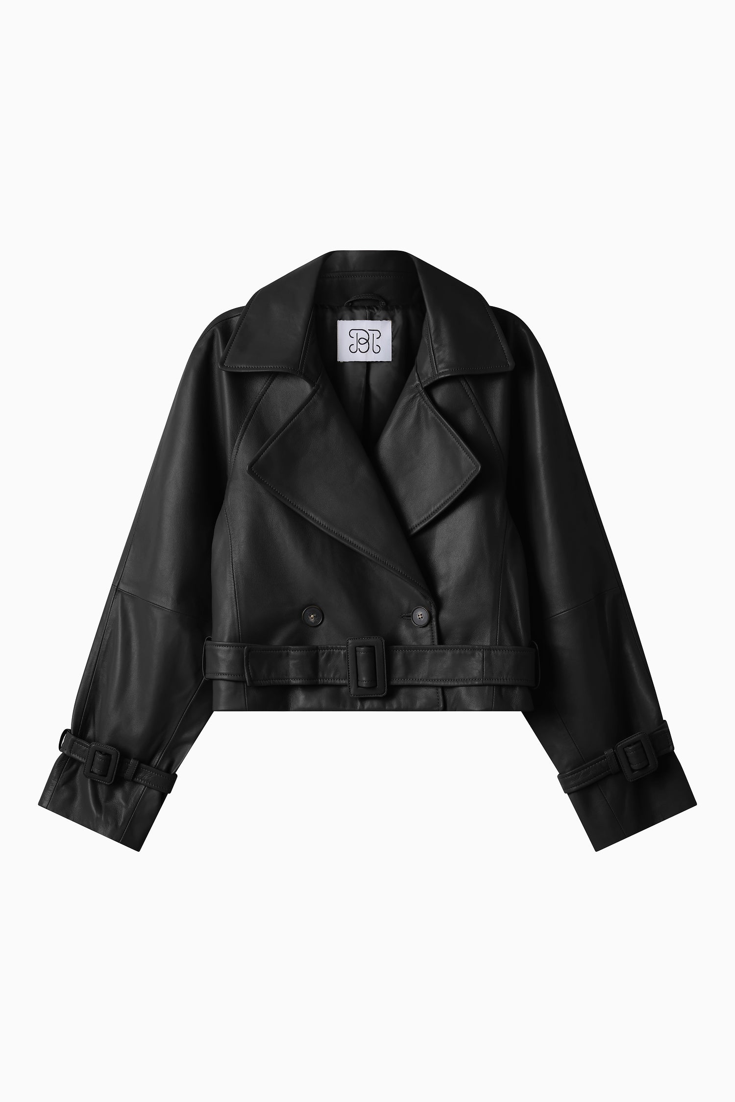 Cropped Trench Coat - Black Leather