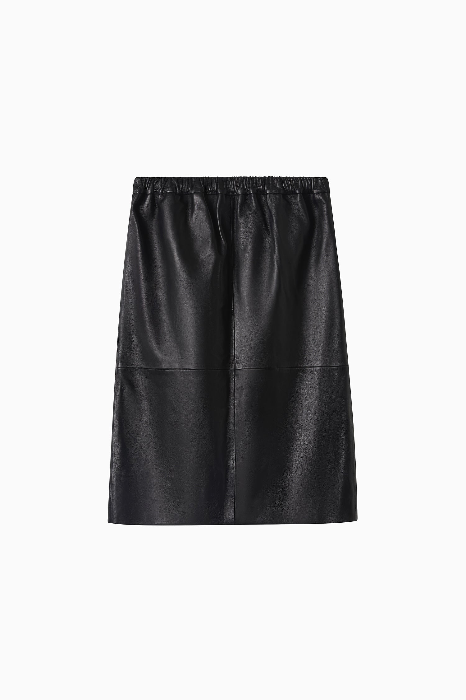 Knee Length Leather Skirt - Black