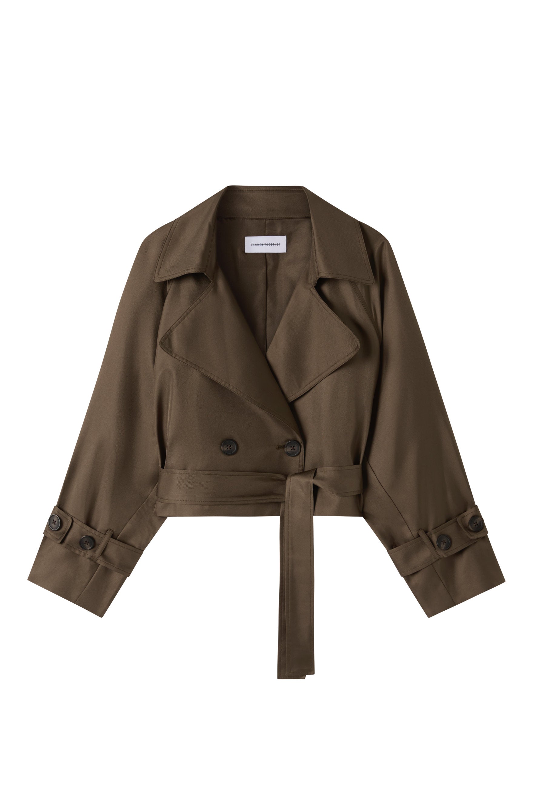 Cropped Trench Coat - Dark Moss Silk Twill