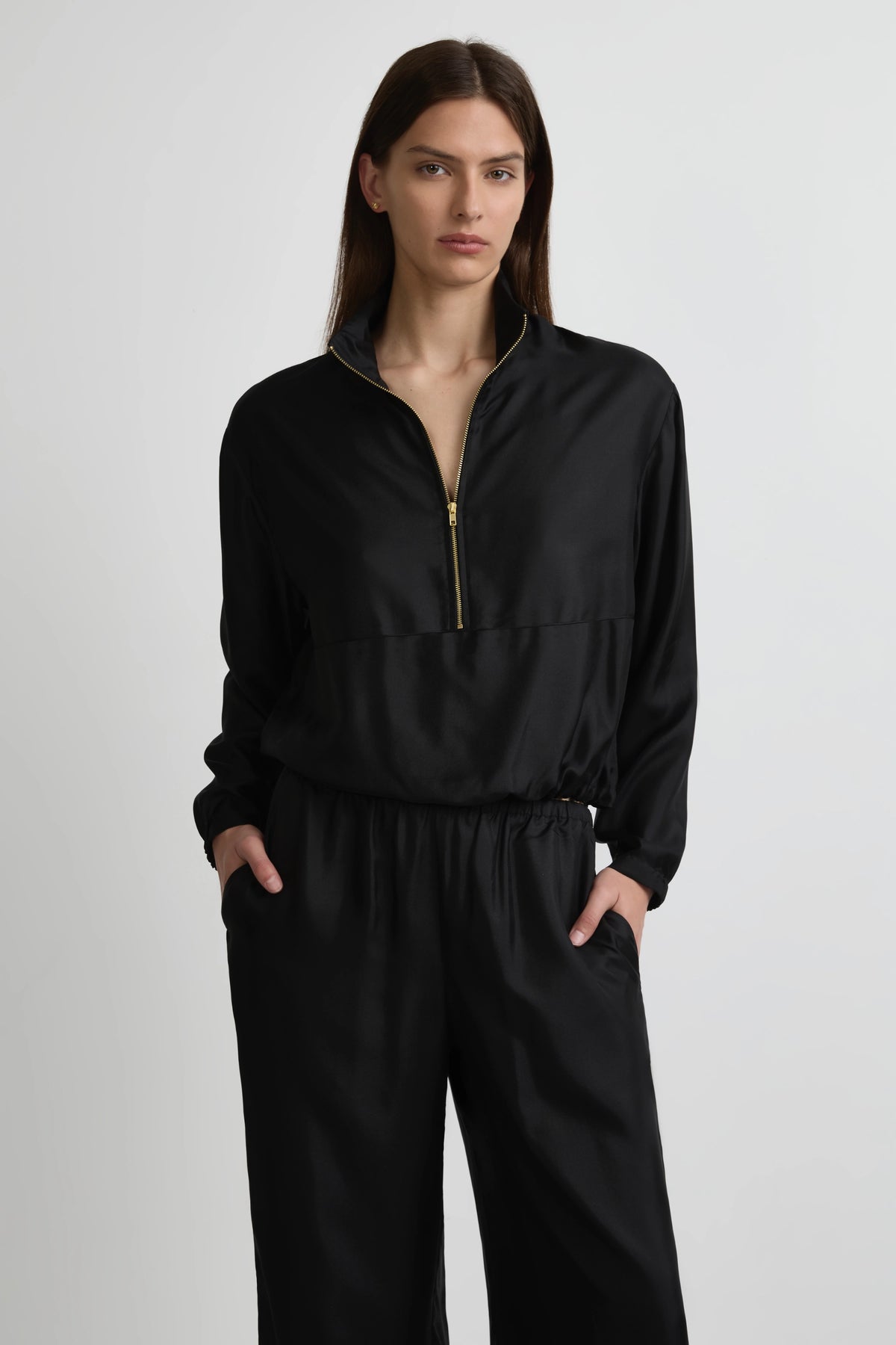 Zipped Blouse - Black Silk Twill