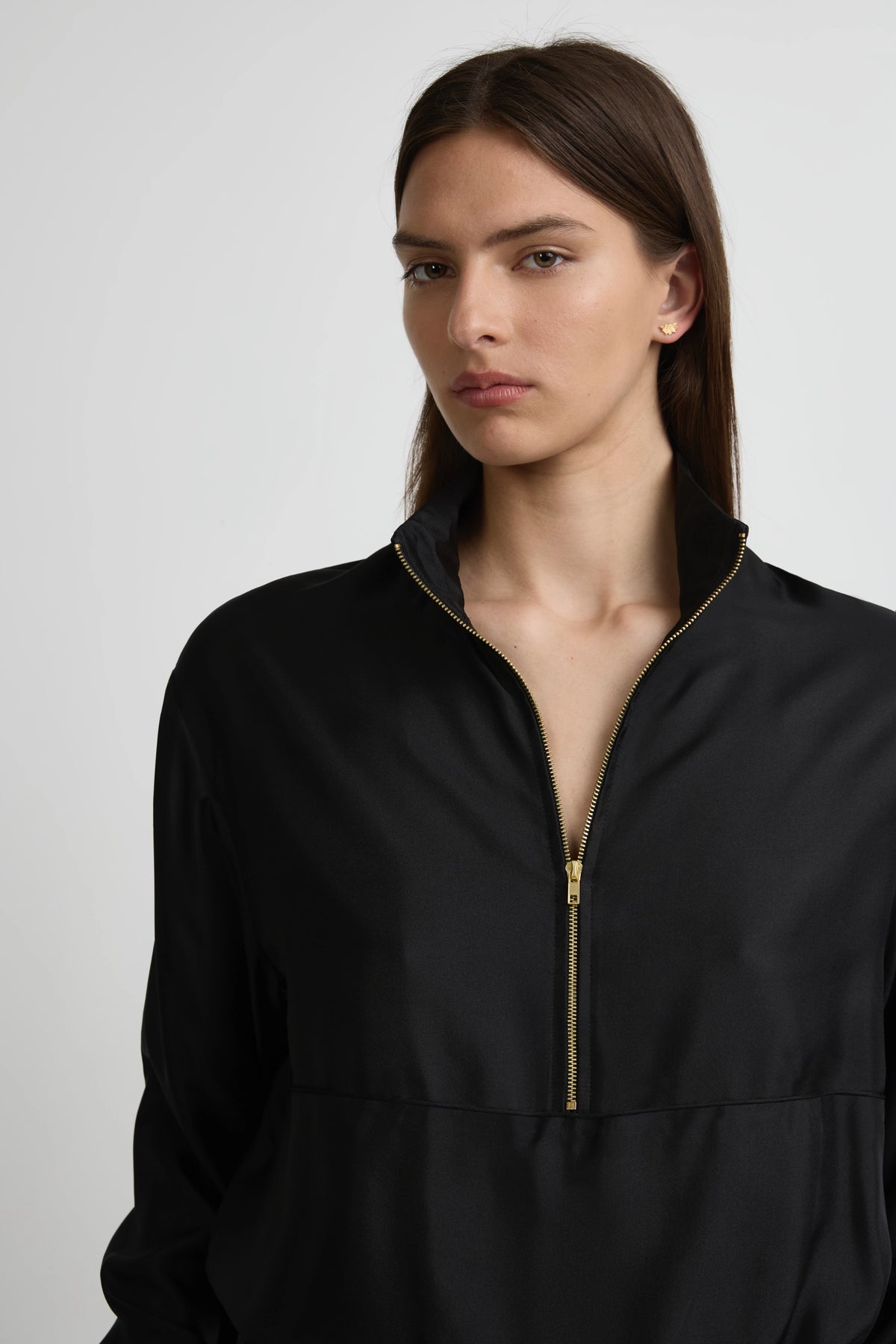 Zipped Blouse - Black Silk Twill