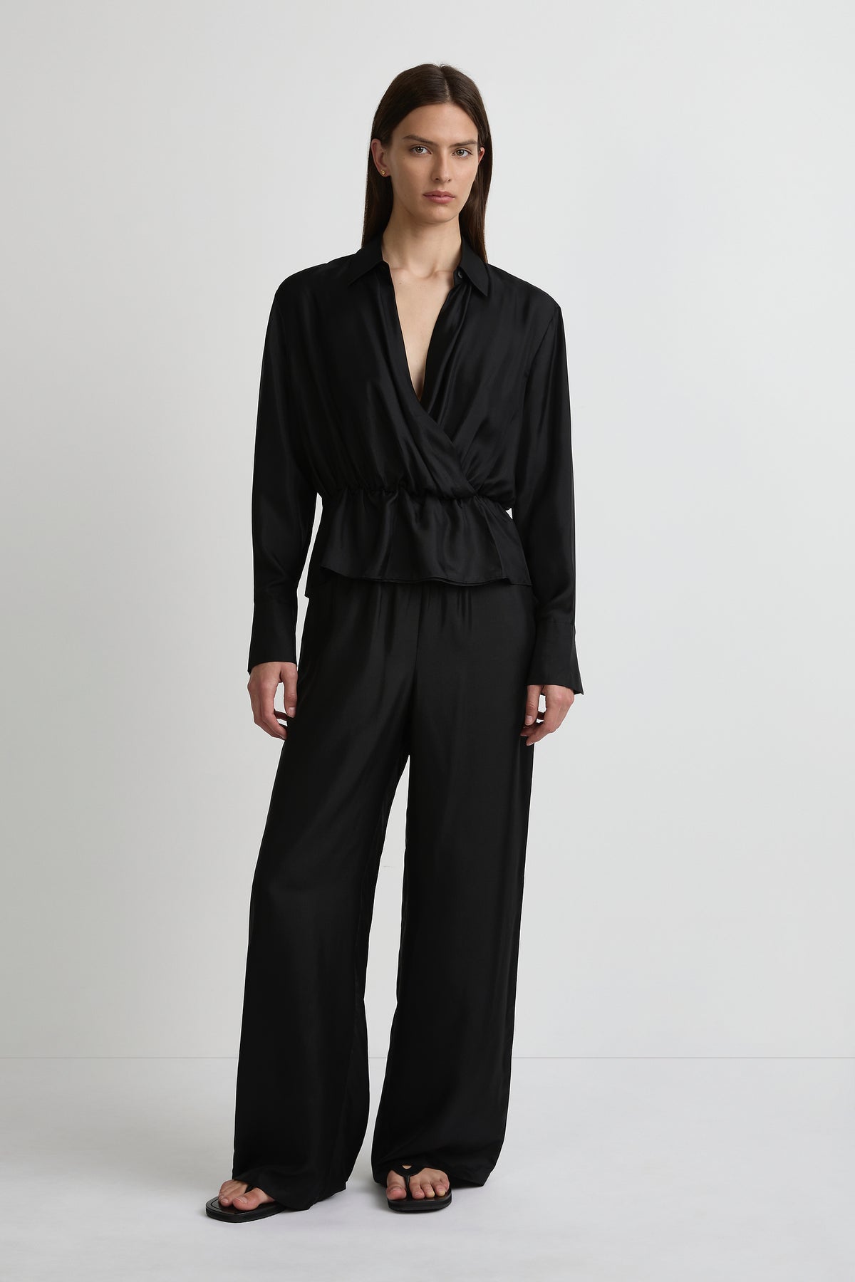 Wrap Shirt - Black Silk Twill