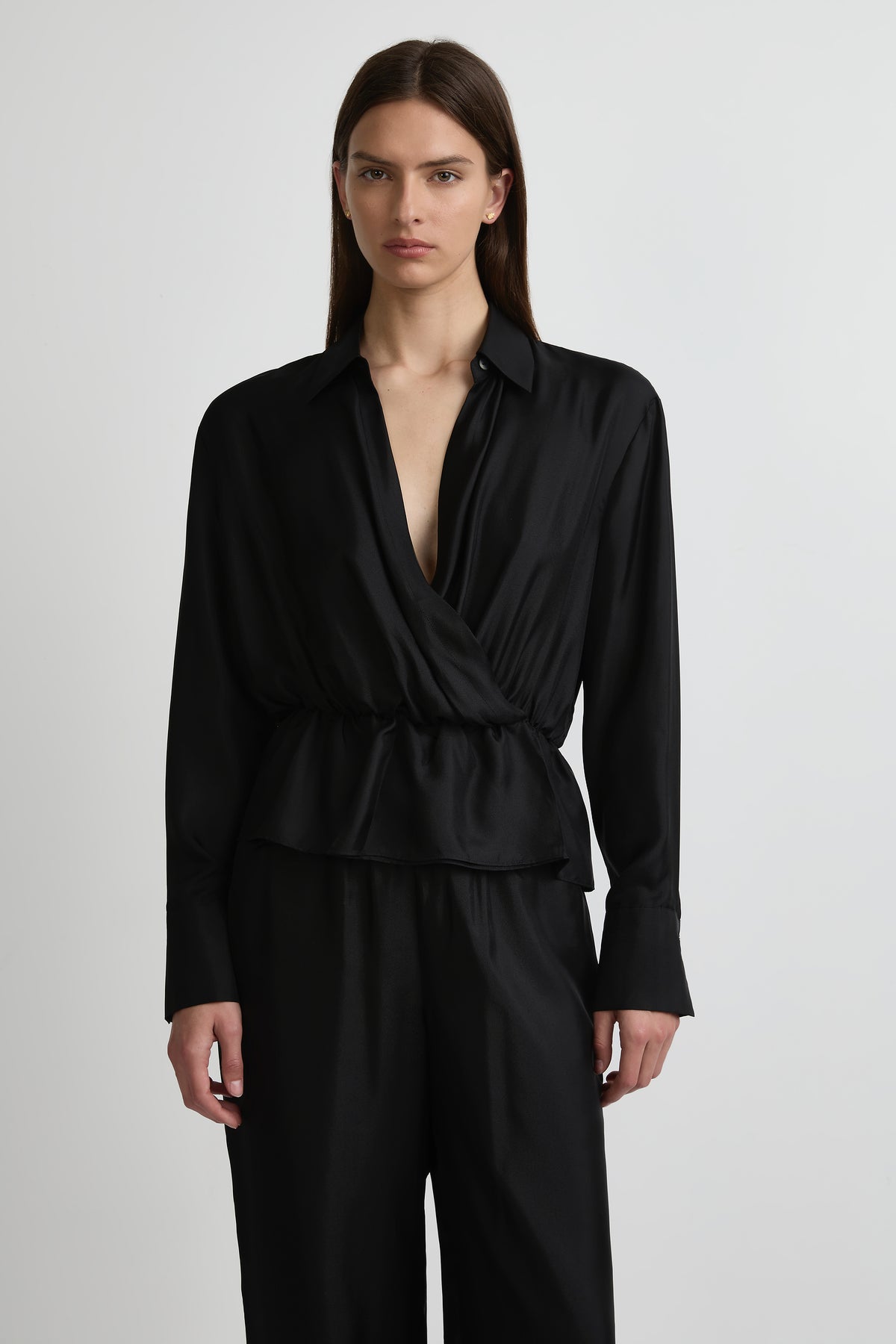 Wrap Shirt - Black Silk Twill