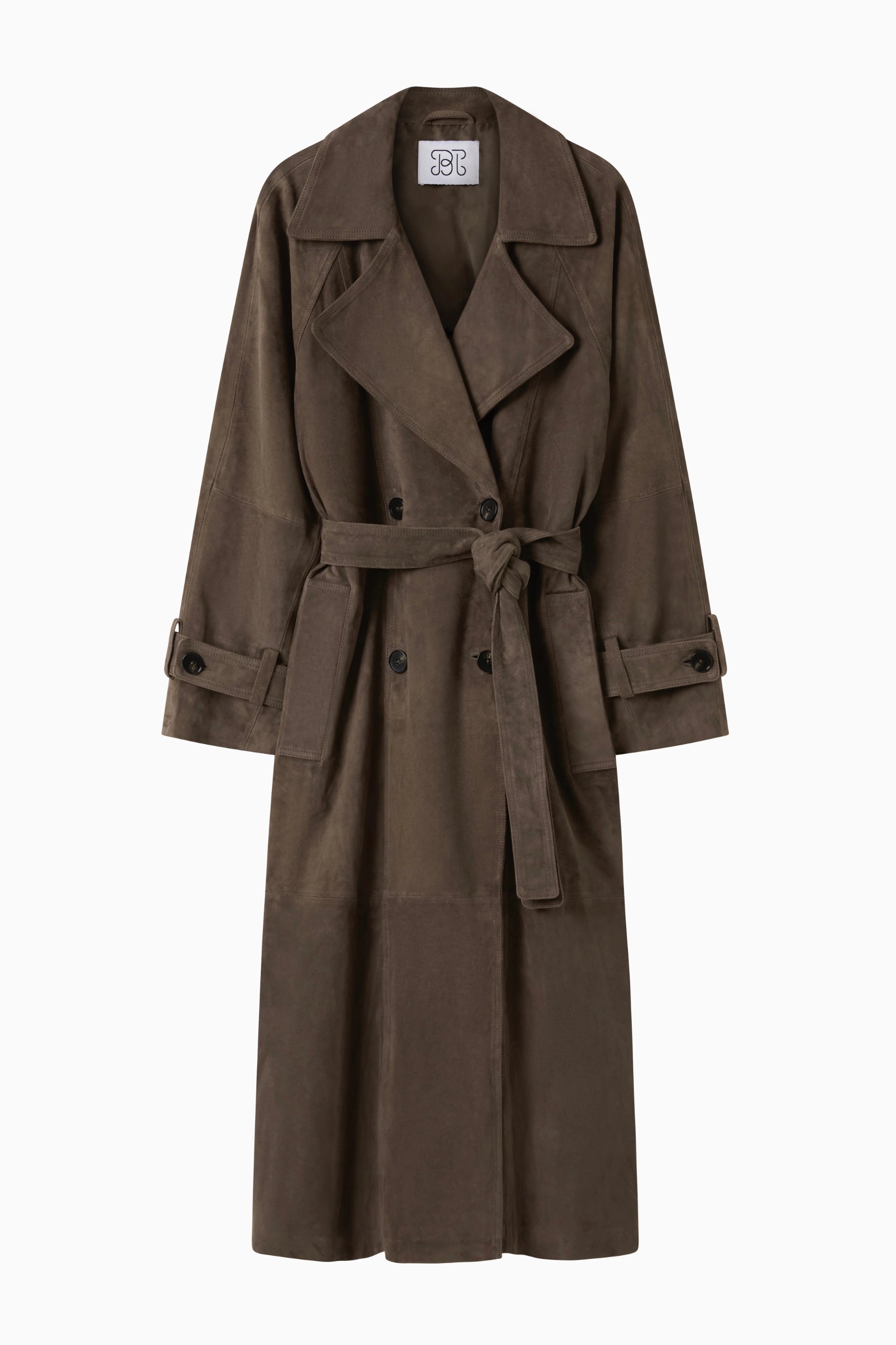 Leather Trench Coat - Dark Moss Suede