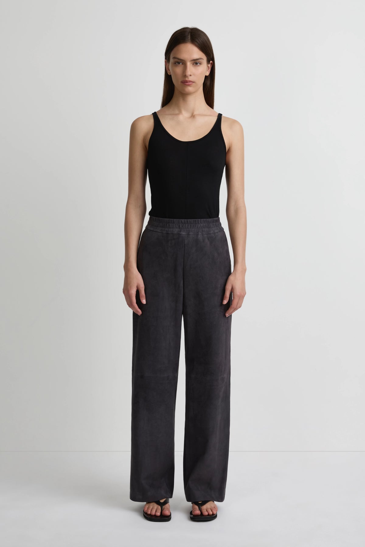 Relaxed Leather Pant - Navy Suede