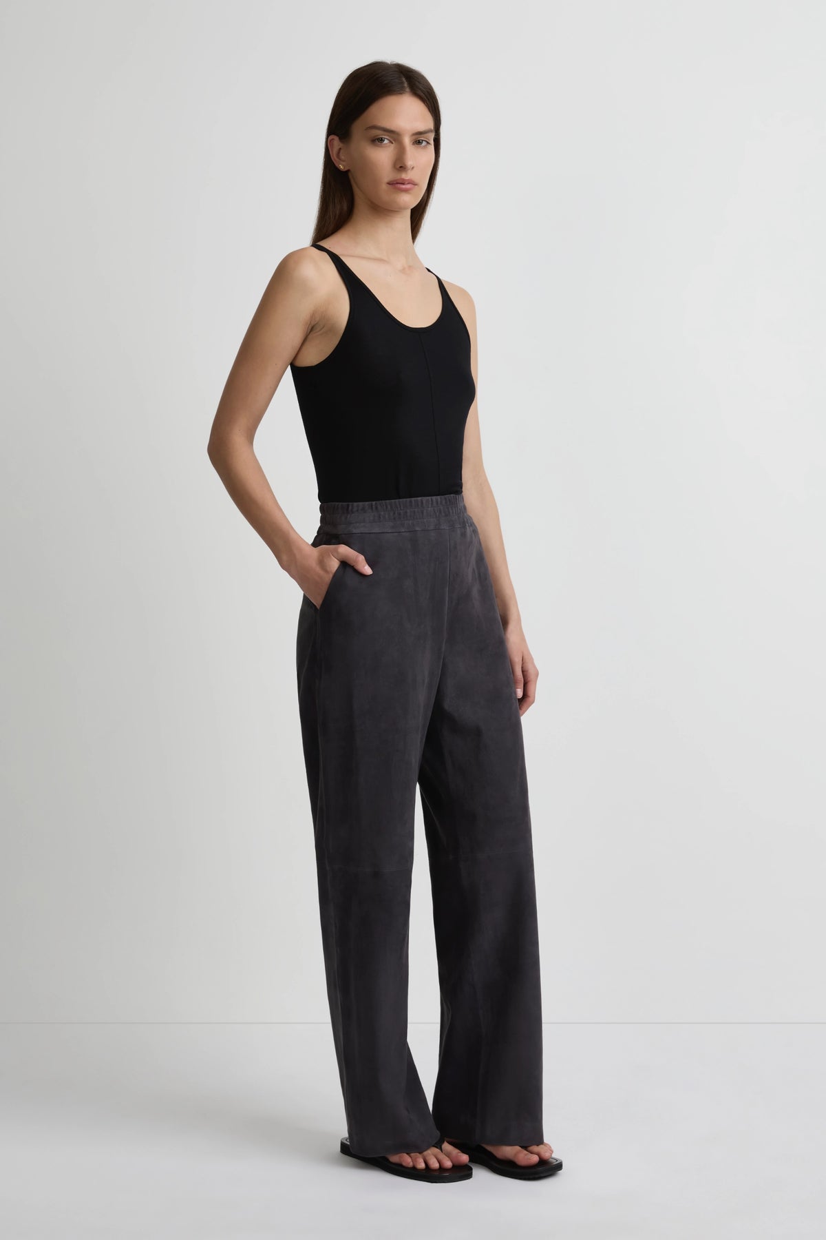 Relaxed Leather Pant - Navy Suede