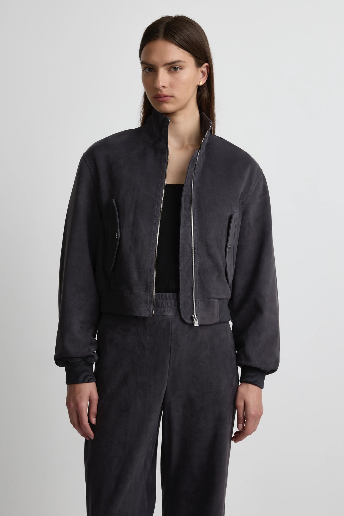 Leather Baby Bomber - Navy Suede