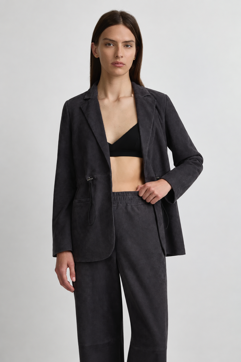 Cinched Blazer - Navy Suede