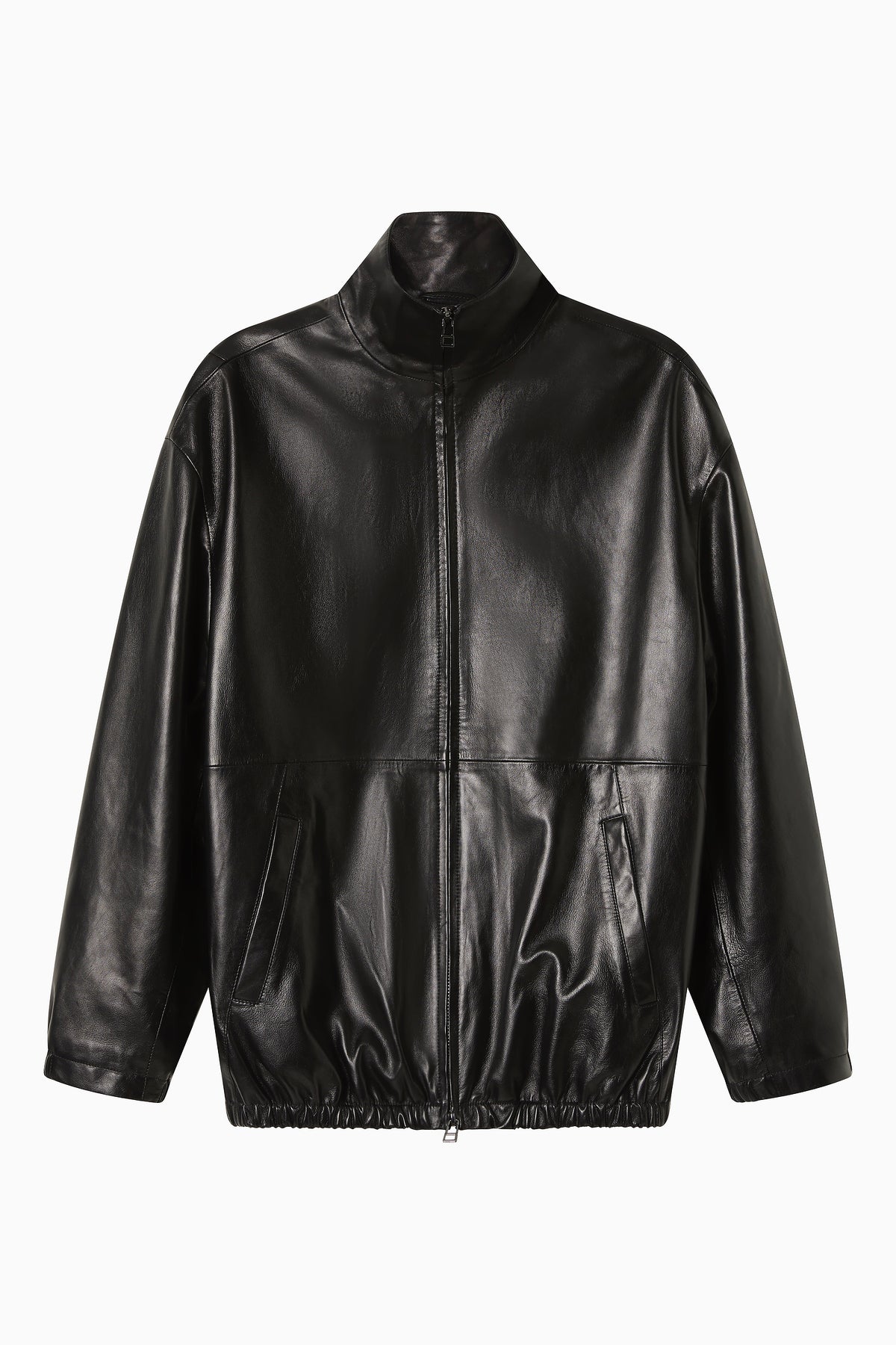 Leather Longline Bomber - Black