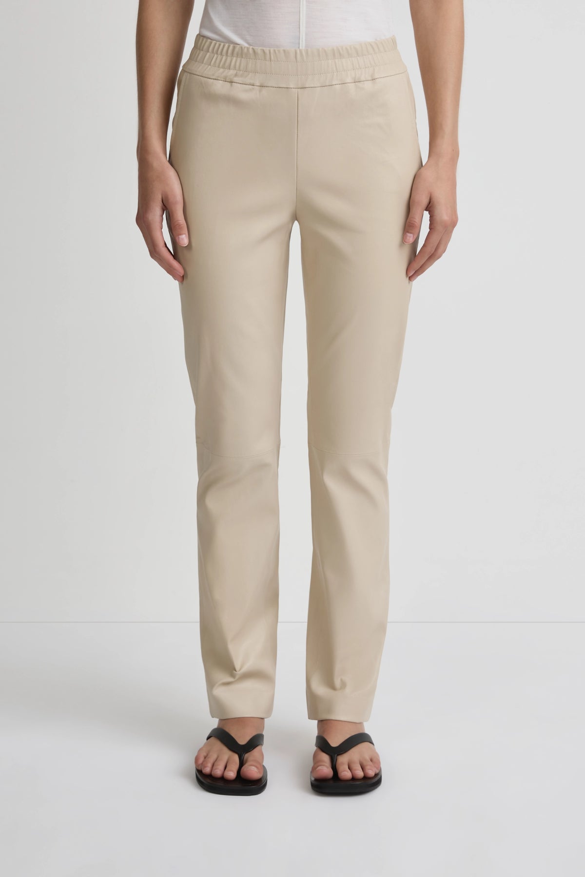 Stretch Leather Straight Leg Pant - Chalk
