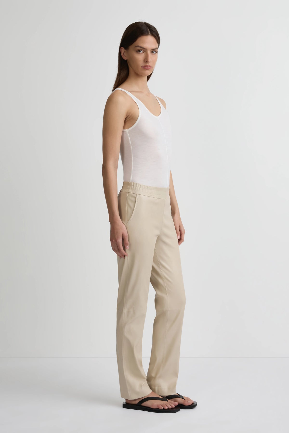 Stretch Leather Straight Leg Pant - Chalk