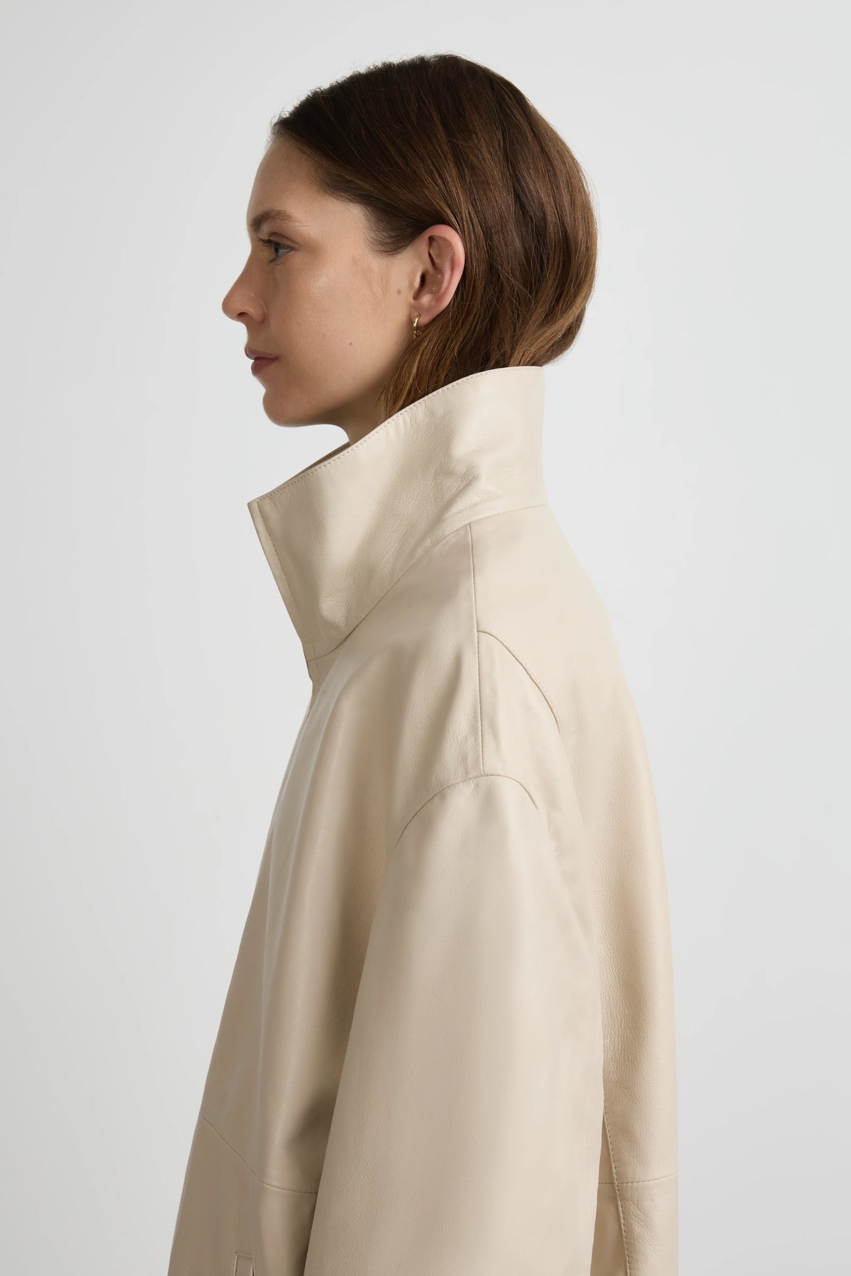 Leather Longline Bomber - Chalk