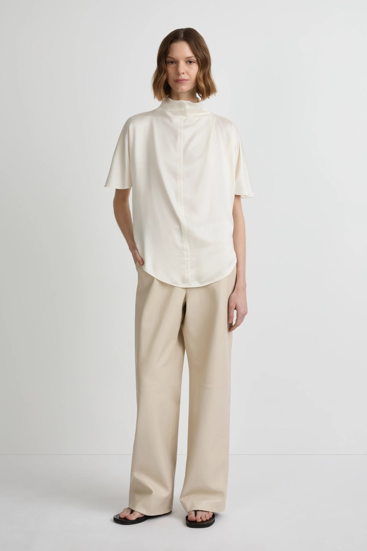 Draped T - Whisper White Silk Satin