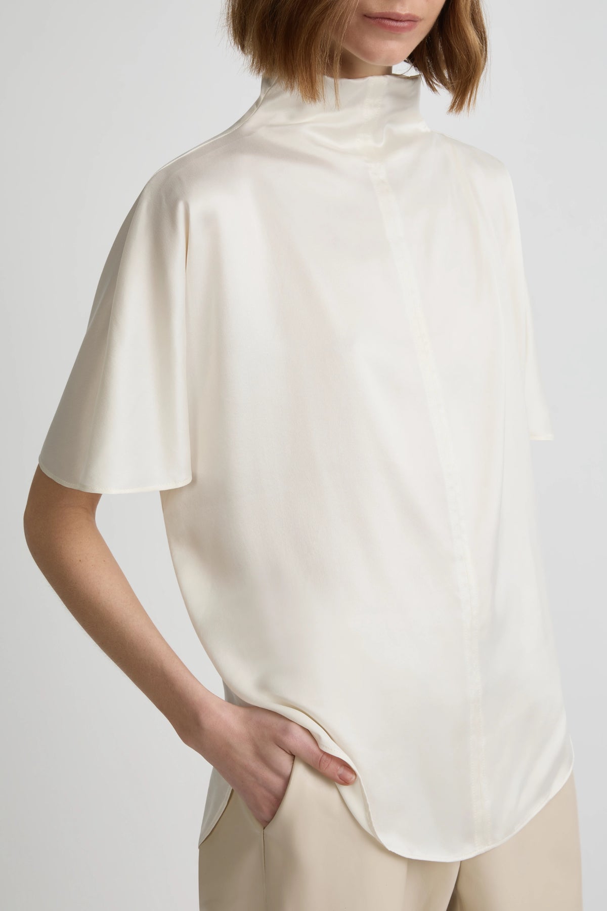 Draped T - Whisper White Silk Satin