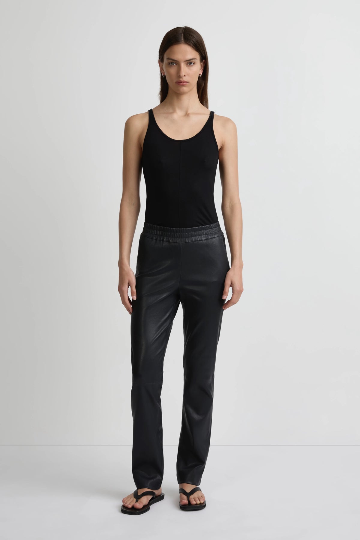 Stretch Leather Straight Leg Pant - Midnight Navy