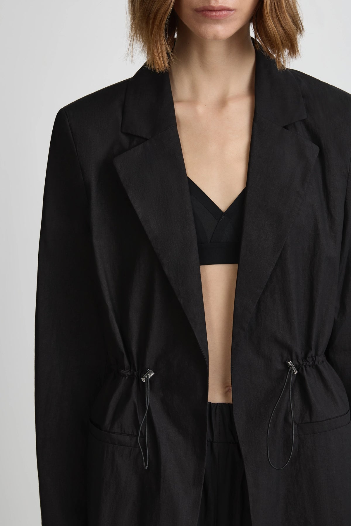 Cinched Blazer - Black Cotton