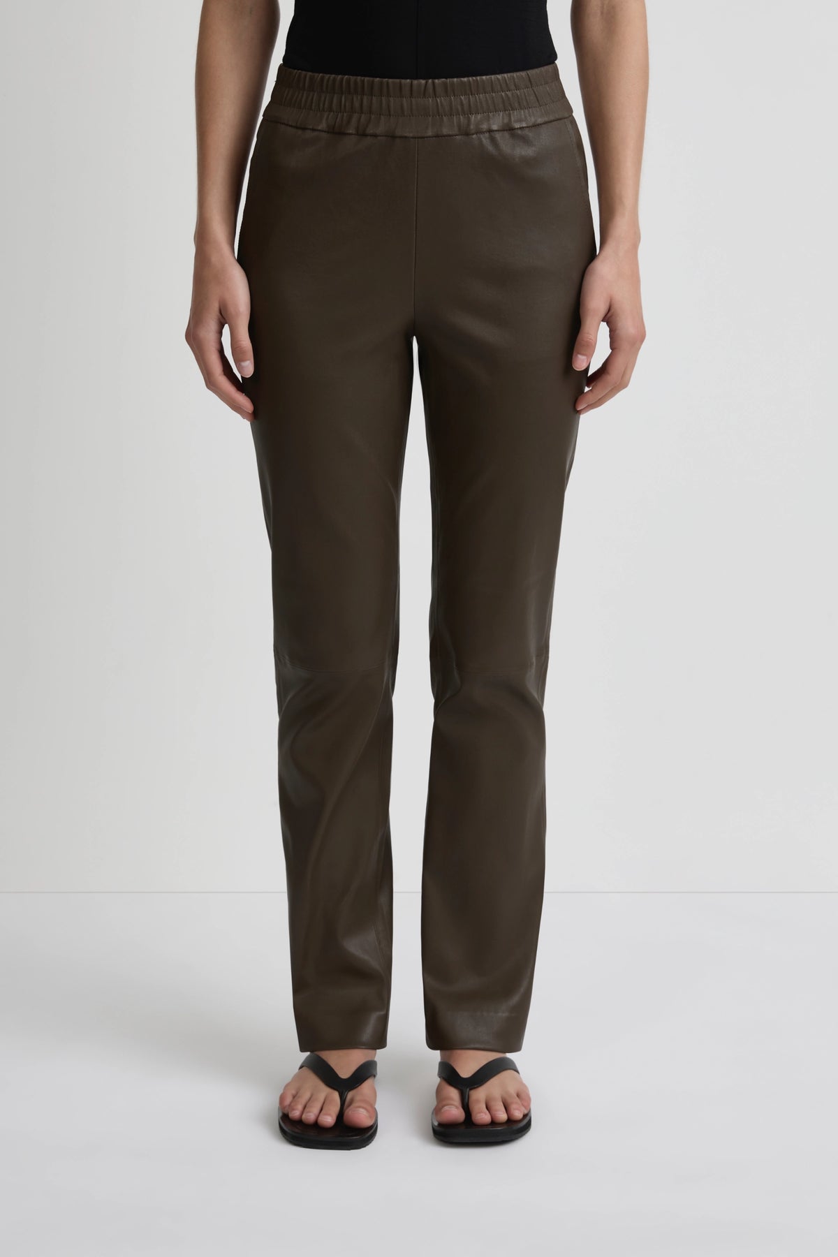 Stretch Leather Straight Leg Pant - Dark Moss