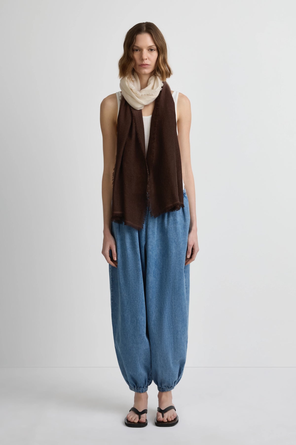 Cashmere Whisper Thin Scarf - Whisper White / Cafe Solo