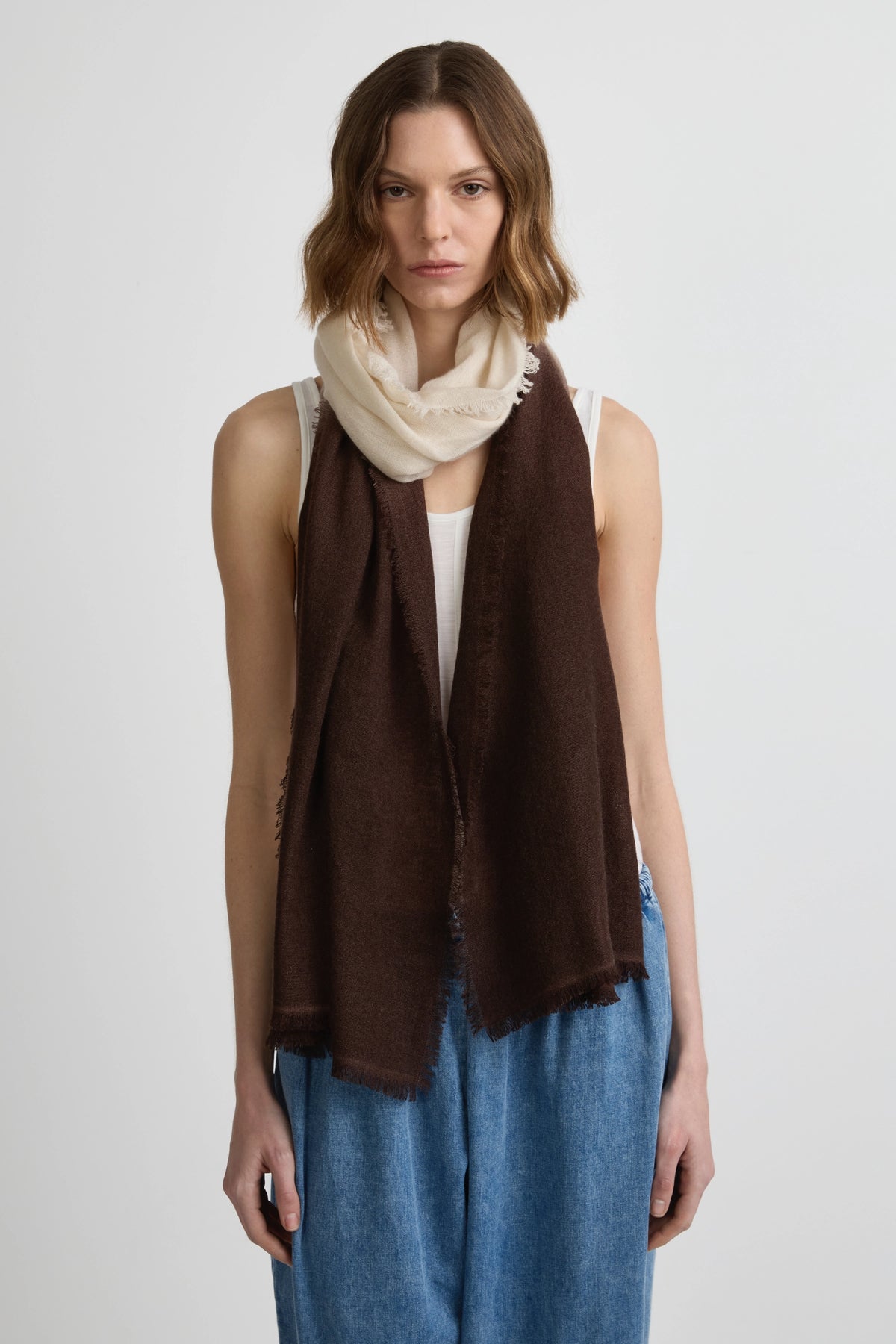 Cashmere Whisper Thin Scarf - Whisper White / Cafe Solo