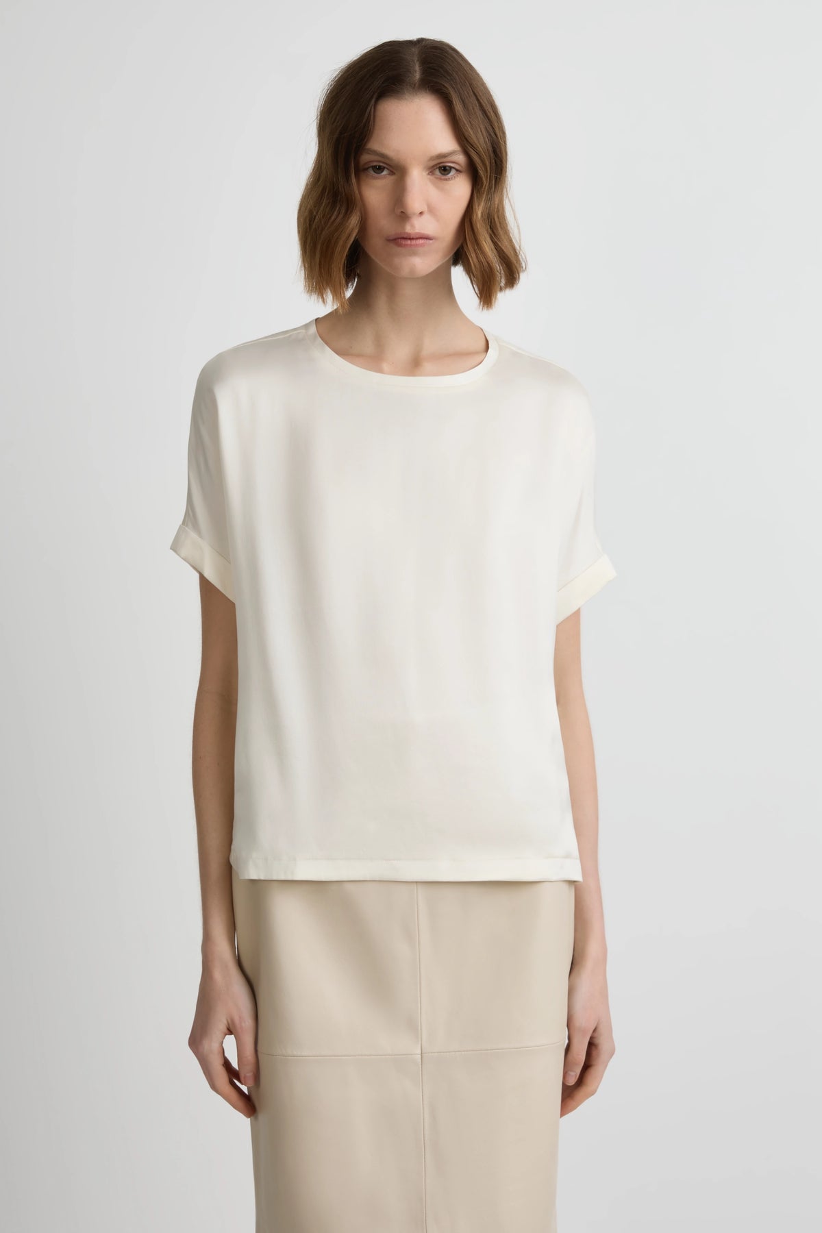 Relaxed Silk T-Shirt - Whisper White Silk Satin